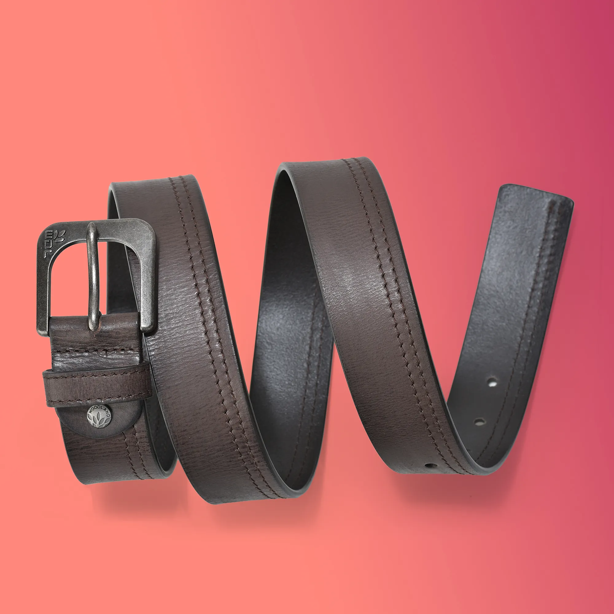 Woodland Men’s Brown Leather Belt - Thumbnail 4