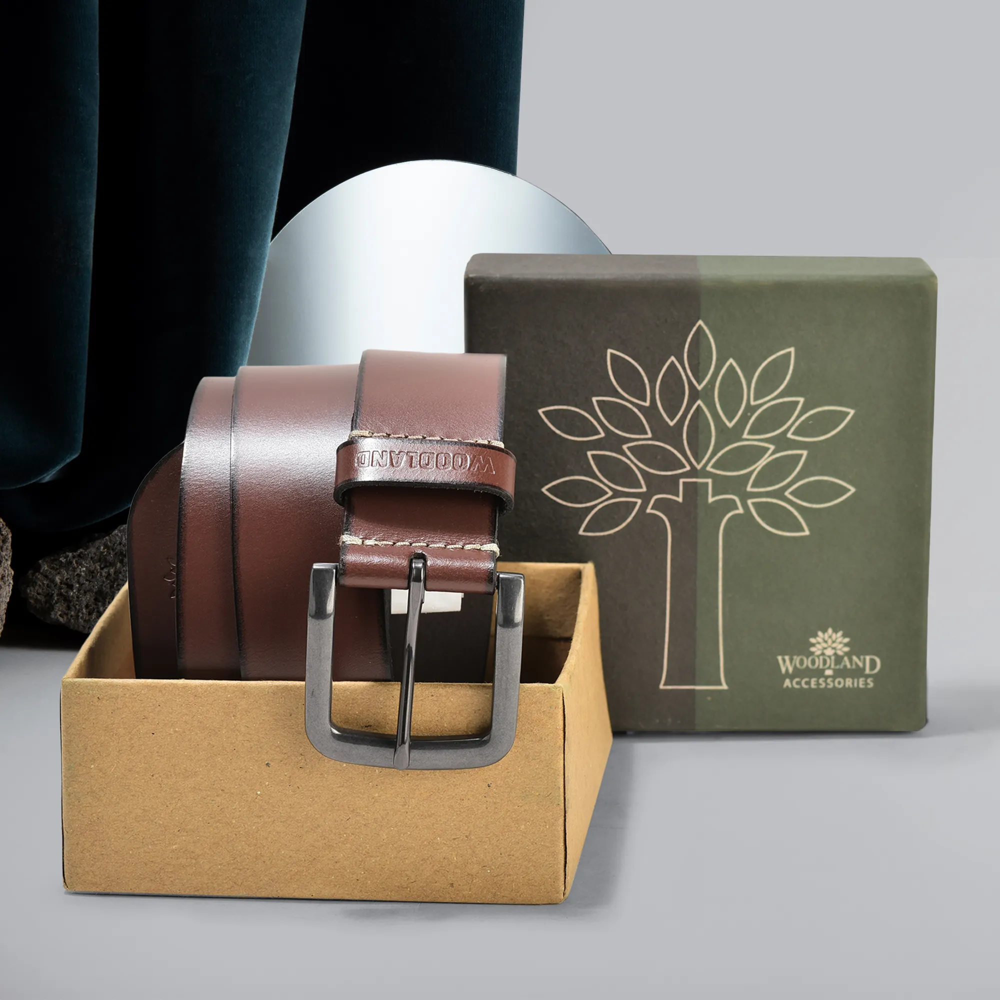 Woodland Men Tan Leather Belt - Thumbnail 4