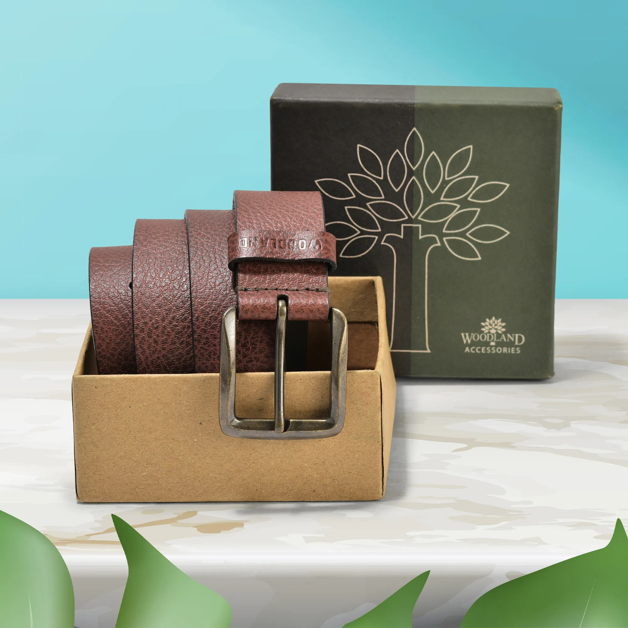 Woodland Tan Leather Belt for Men - Thumbnail 5