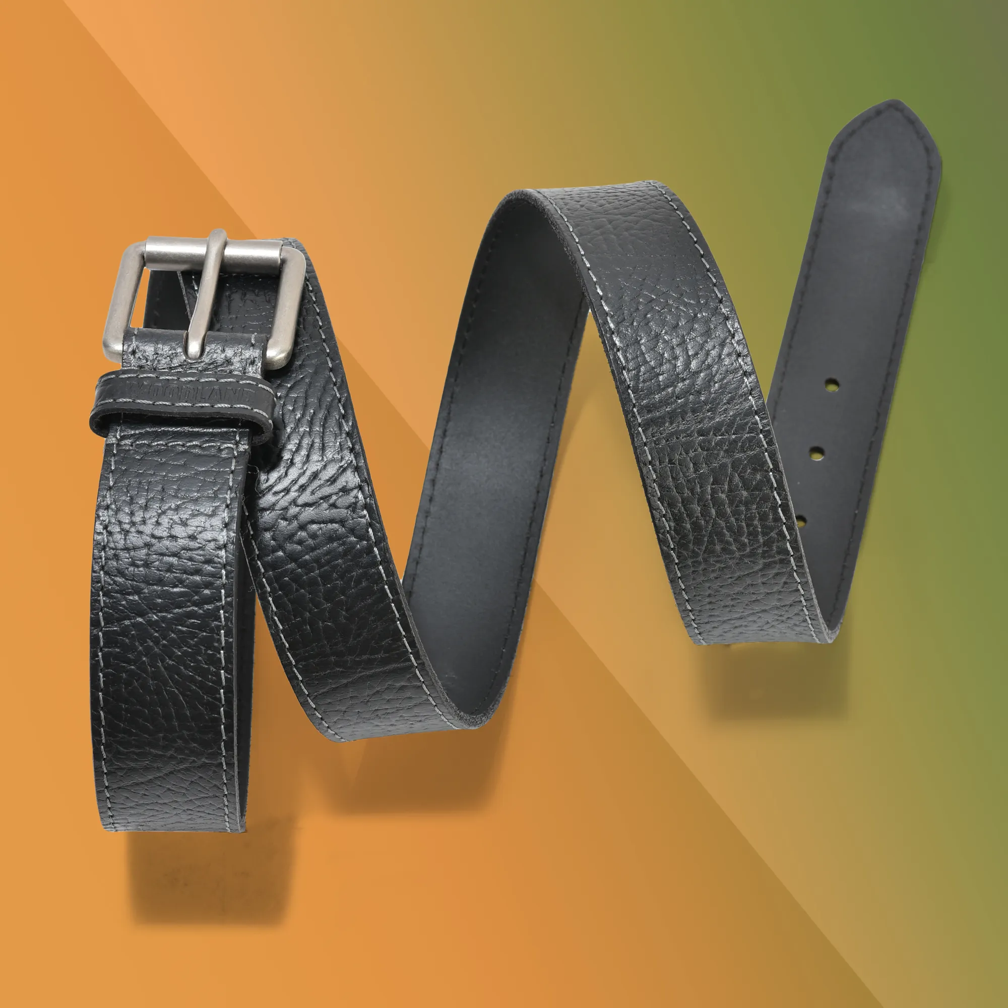 Woodland Men Black Leather Belt - Thumbnail 5