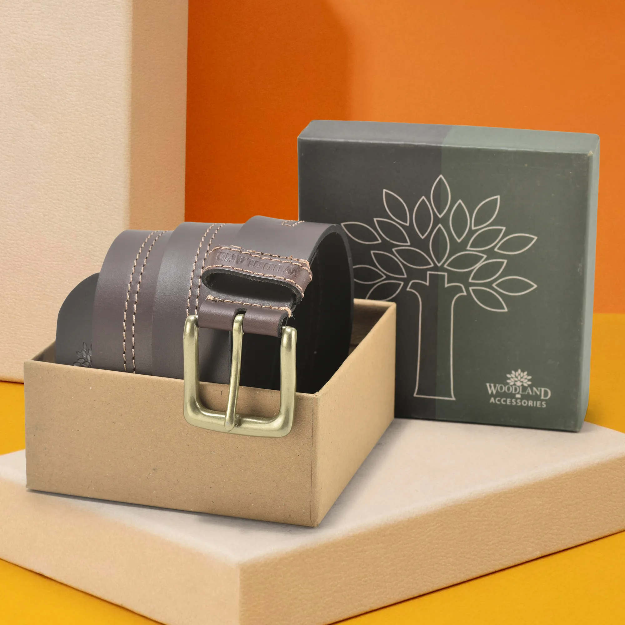 Retro Style Tan Leather Belt For Men - Thumbnail 5