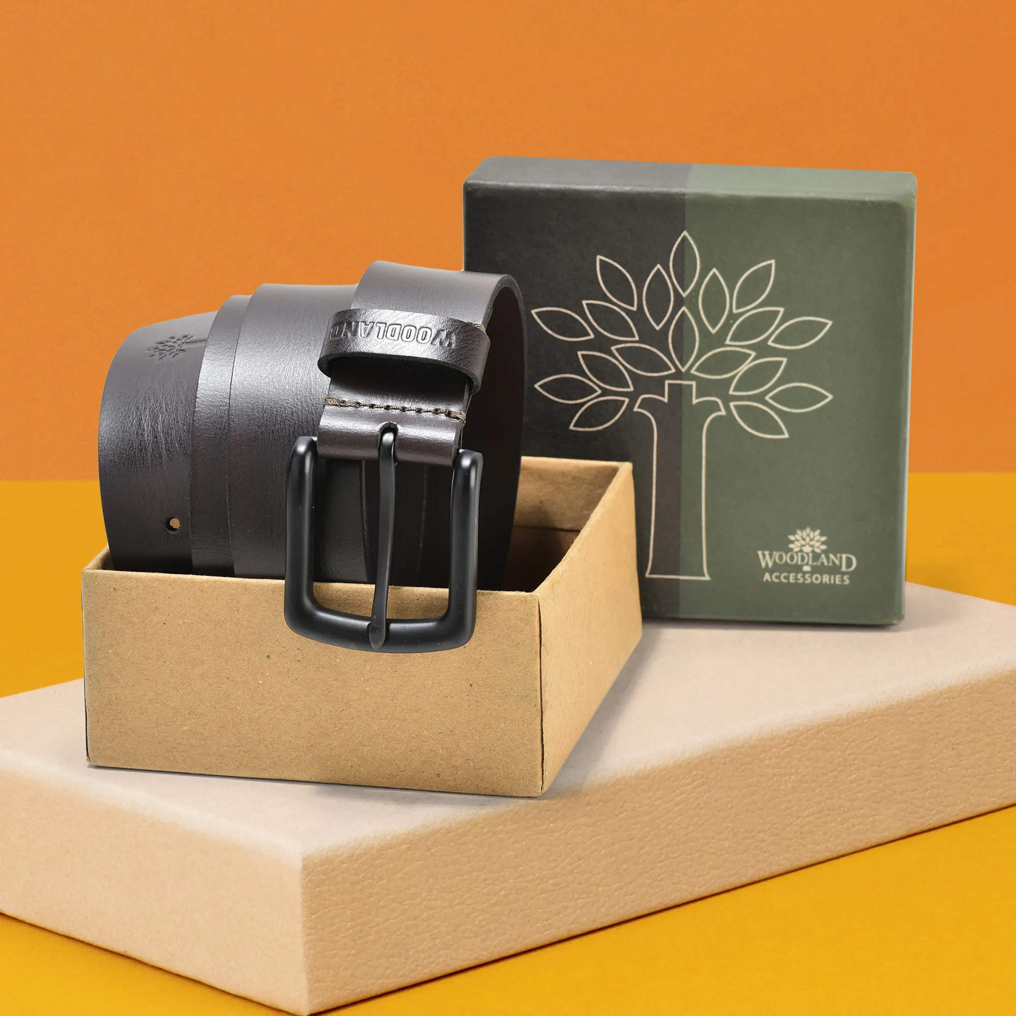 Woodland Dbrown Leather Belt for Men - Thumbnail 4