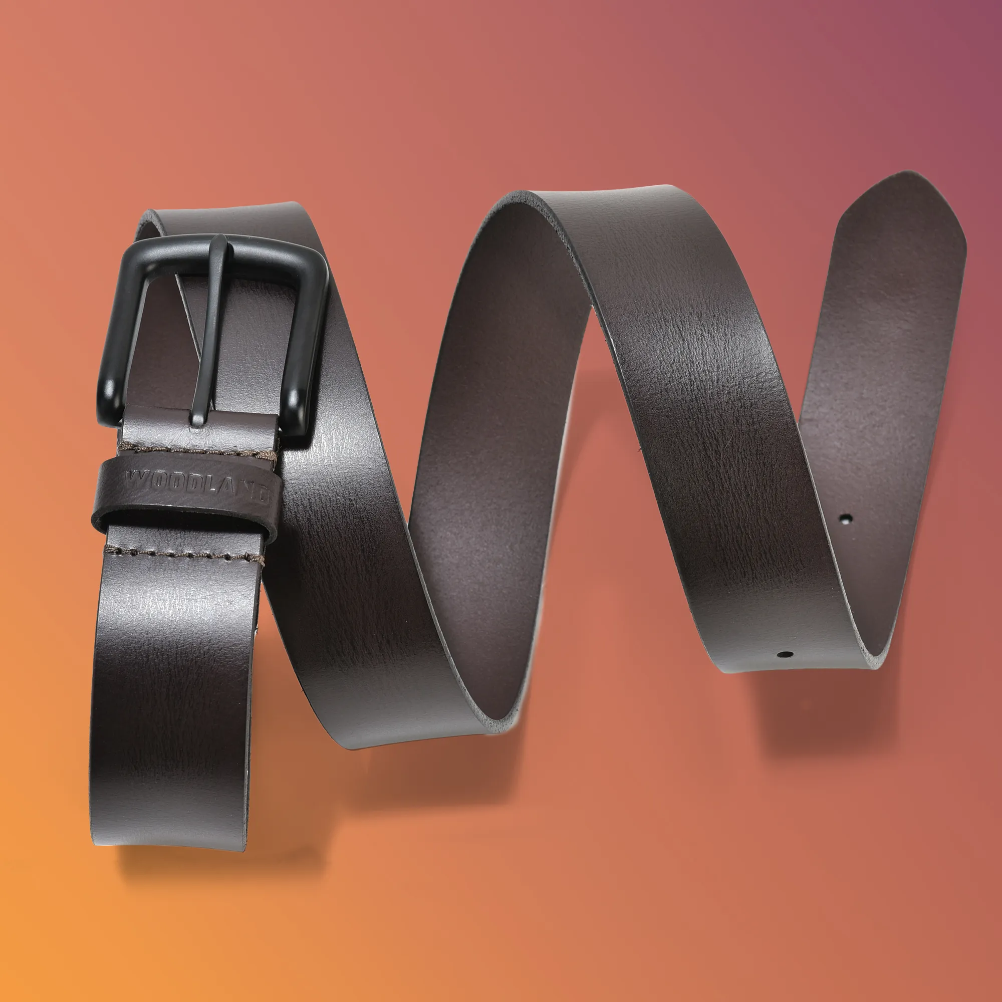 Woodland Dbrown Leather Belt for Men - Thumbnail 5