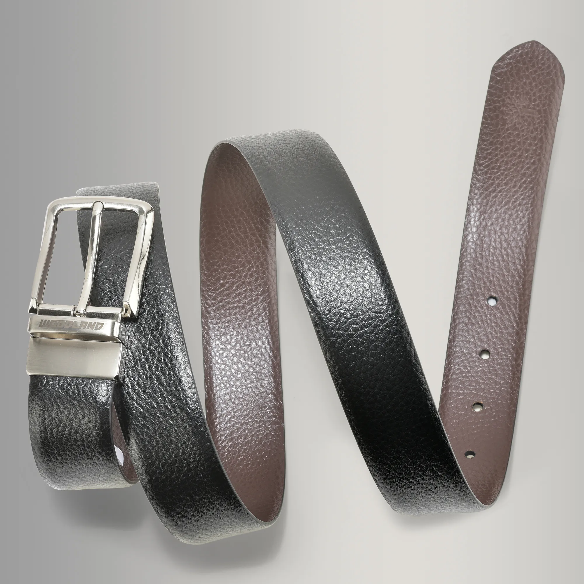 Black/Brown Leather Belt For Men - Thumbnail 5