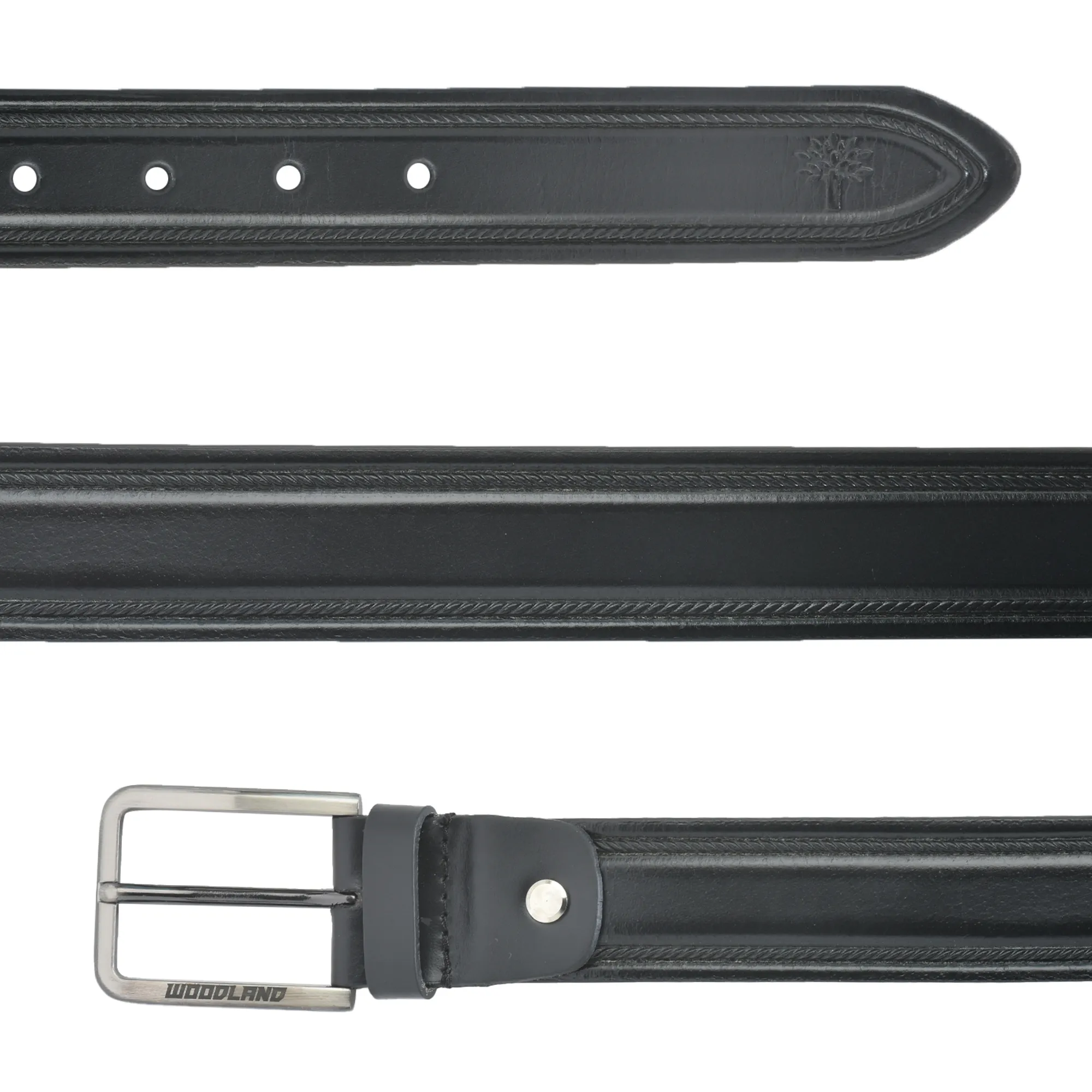 Woodland Black Leather Belt For Men - Thumbnail 3