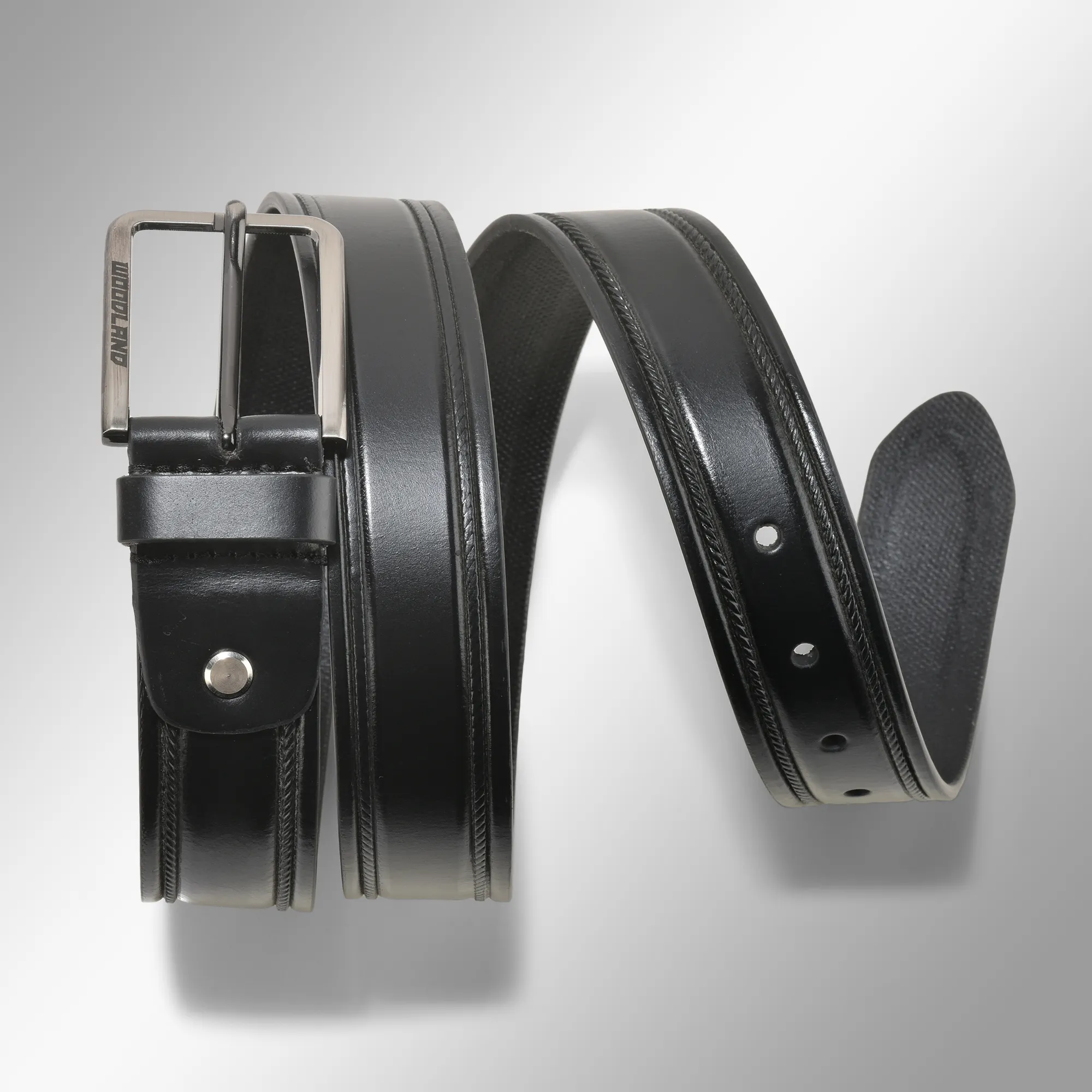 Woodland Black Leather Belt For Men - Thumbnail 4