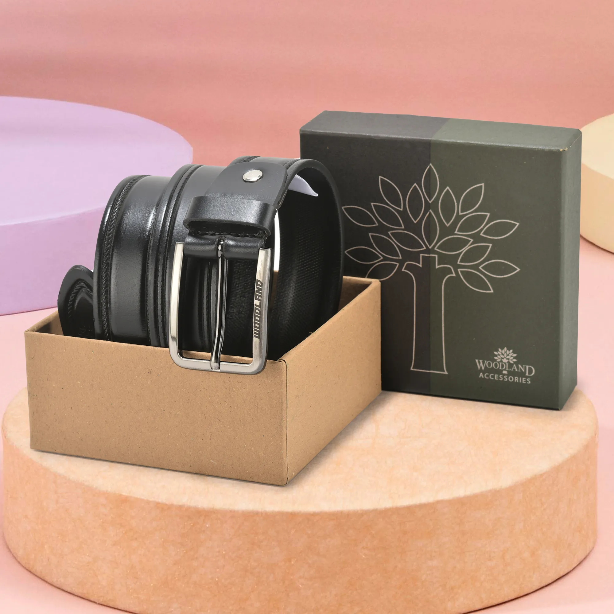 Woodland Black Leather Belt For Men - Thumbnail 5