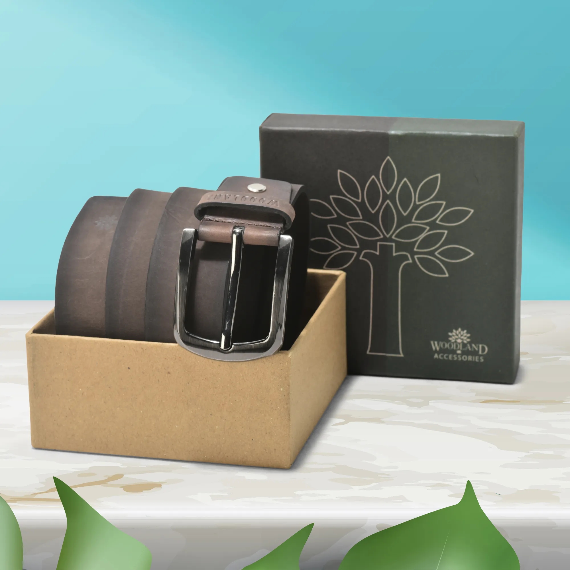 Vintage Finish Brown Leather Belt - Thumbnail 5