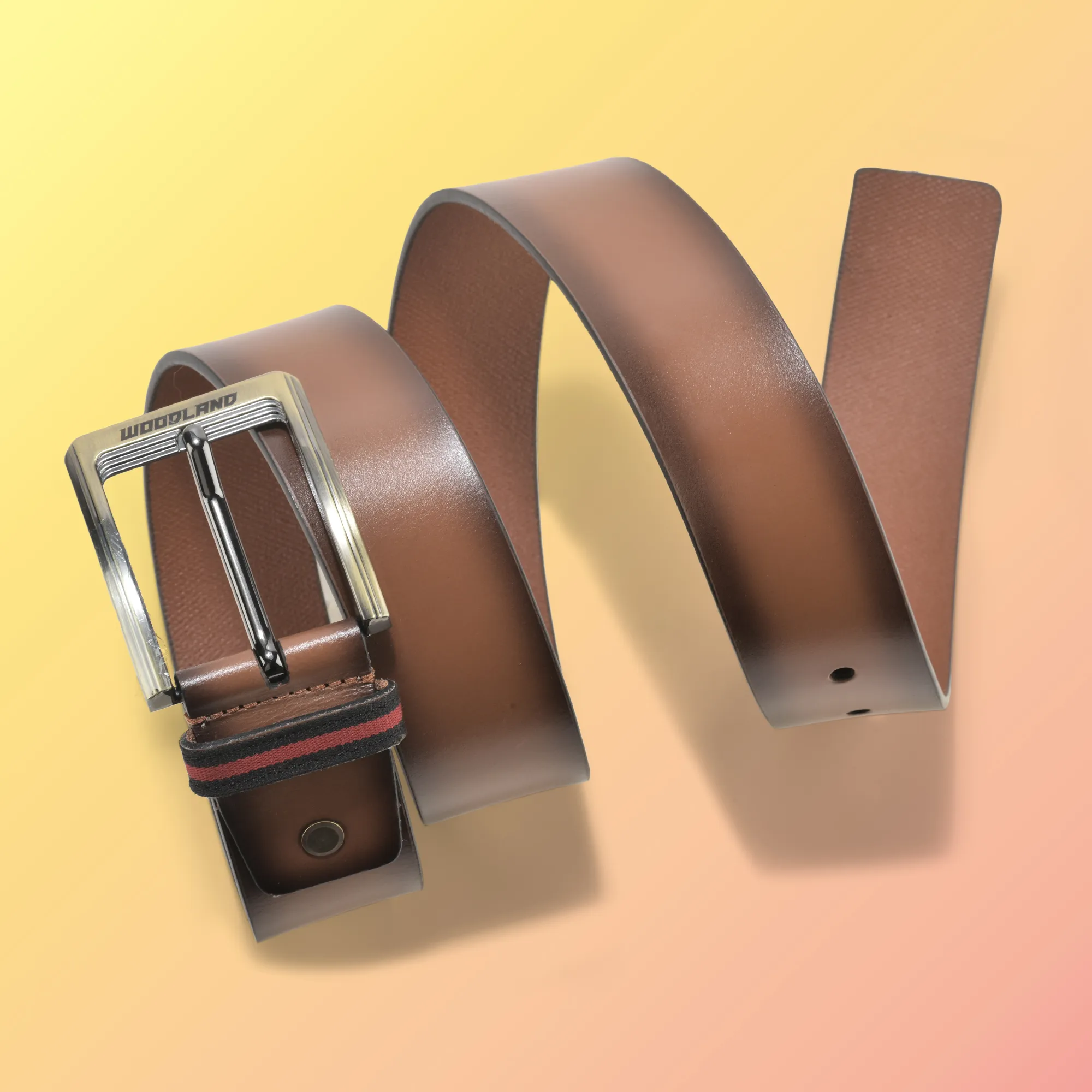Woodland Men Tan Shaded Leather Belt - Thumbnail 4