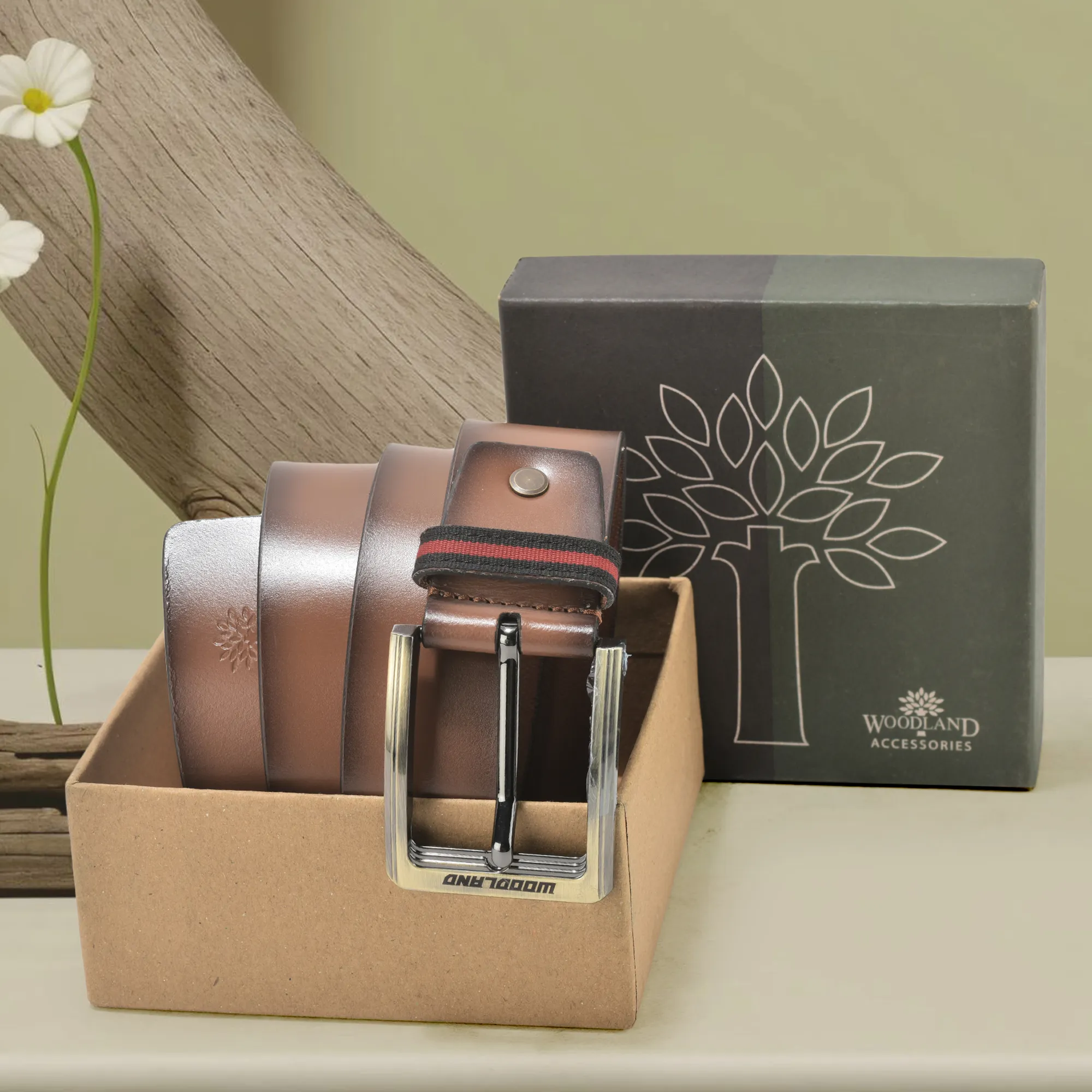 Woodland Men Tan Shaded Leather Belt - Thumbnail 5