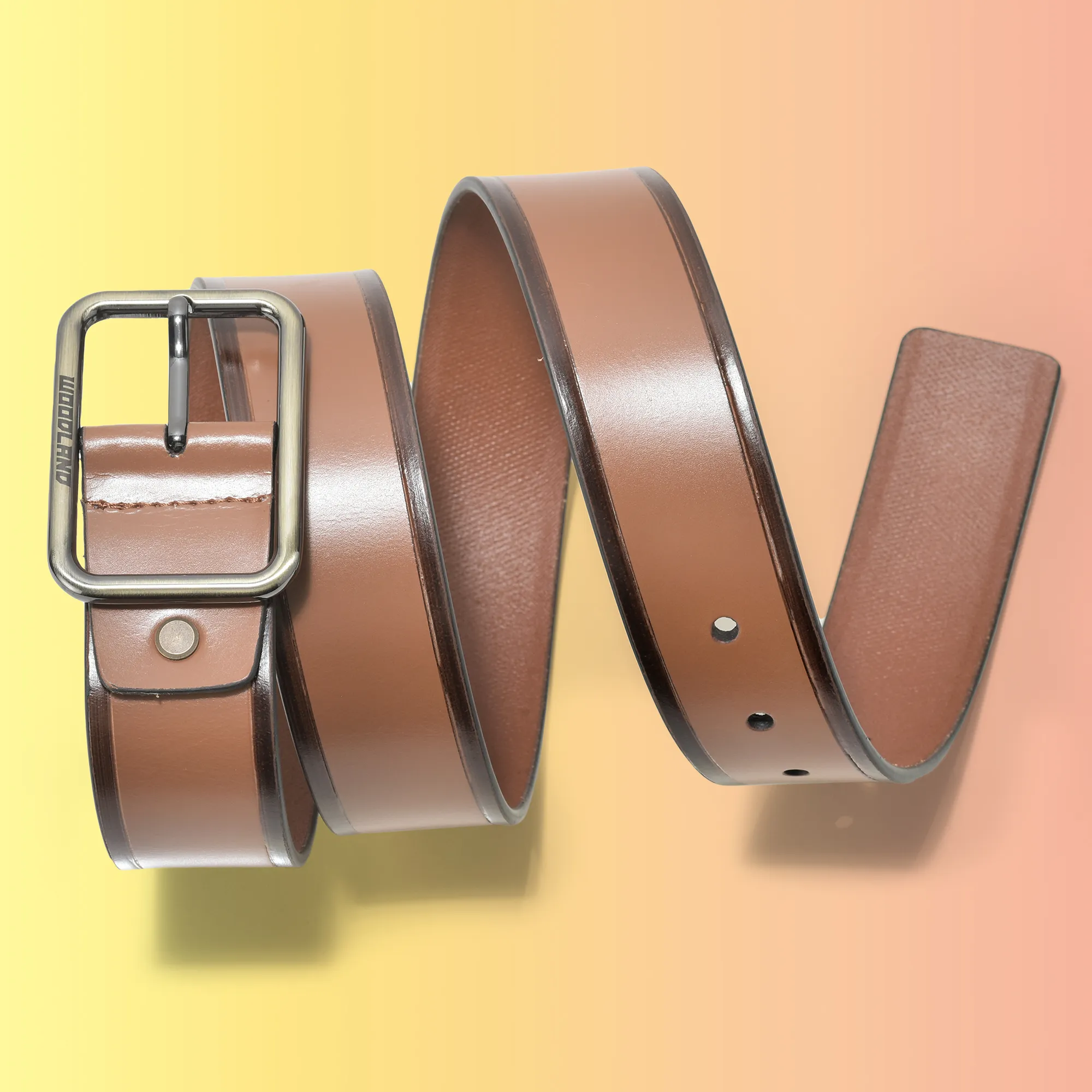 Dual Tone Tan Leather Belt For Men - Thumbnail 4