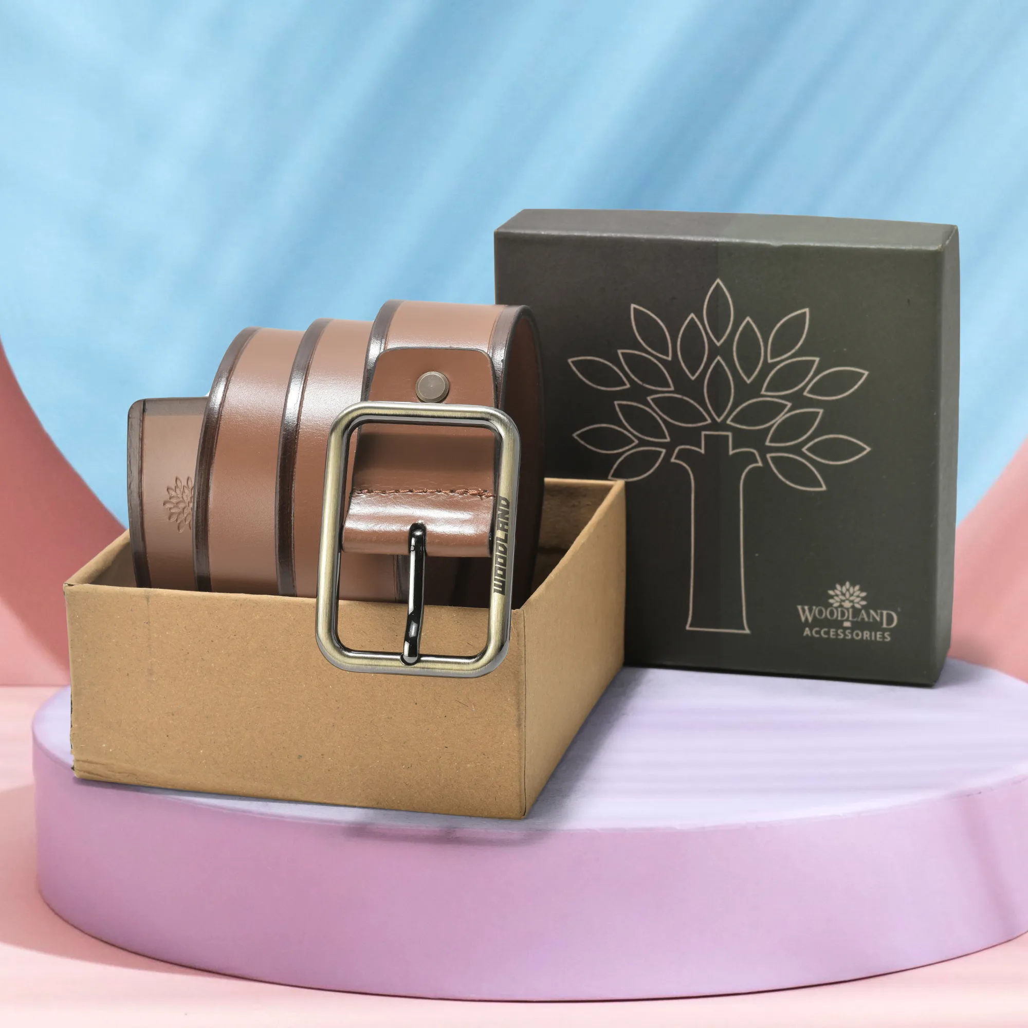 Dual Tone Tan Leather Belt For Men - Thumbnail 5