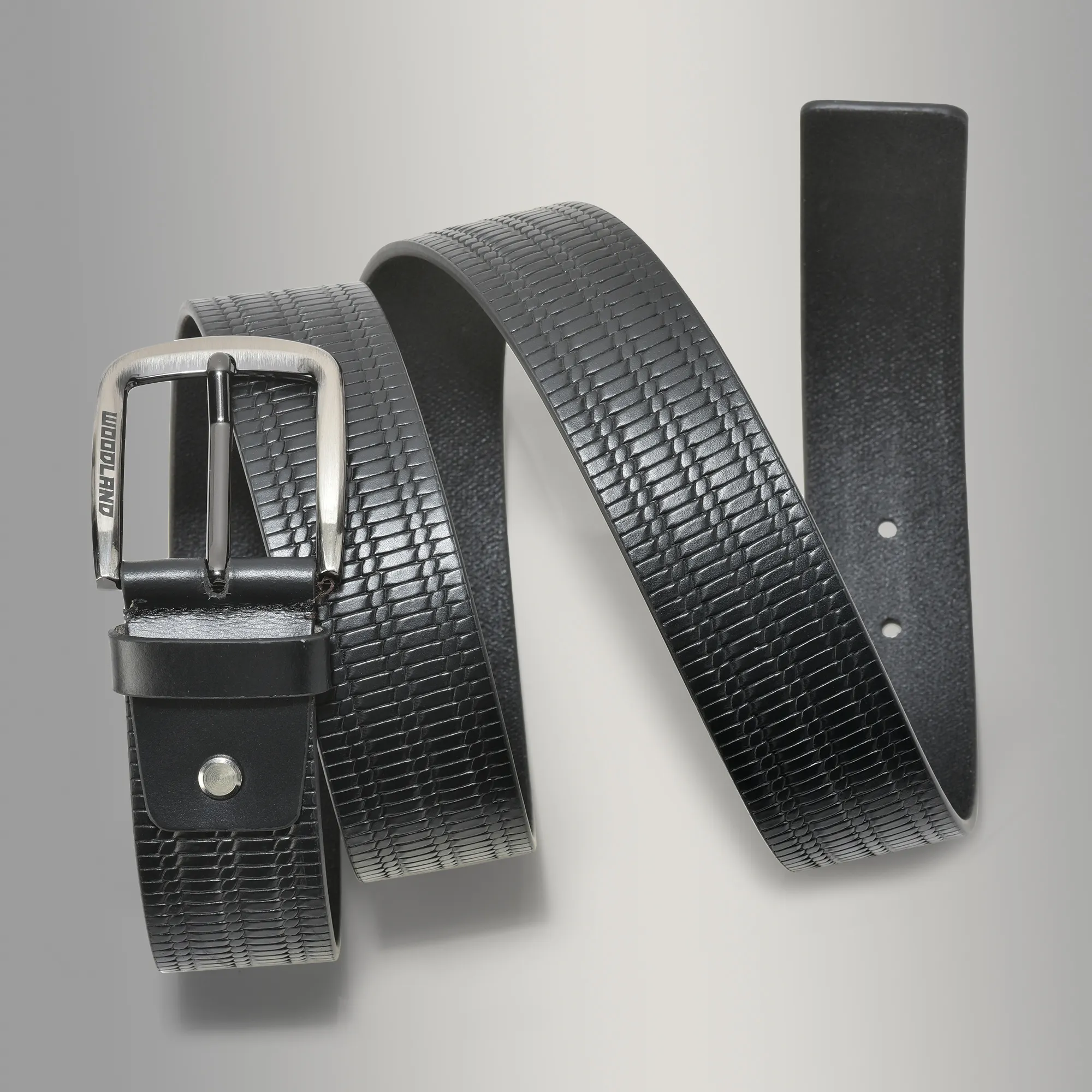 Black Textured Leather Belt For Men - Thumbnail 4