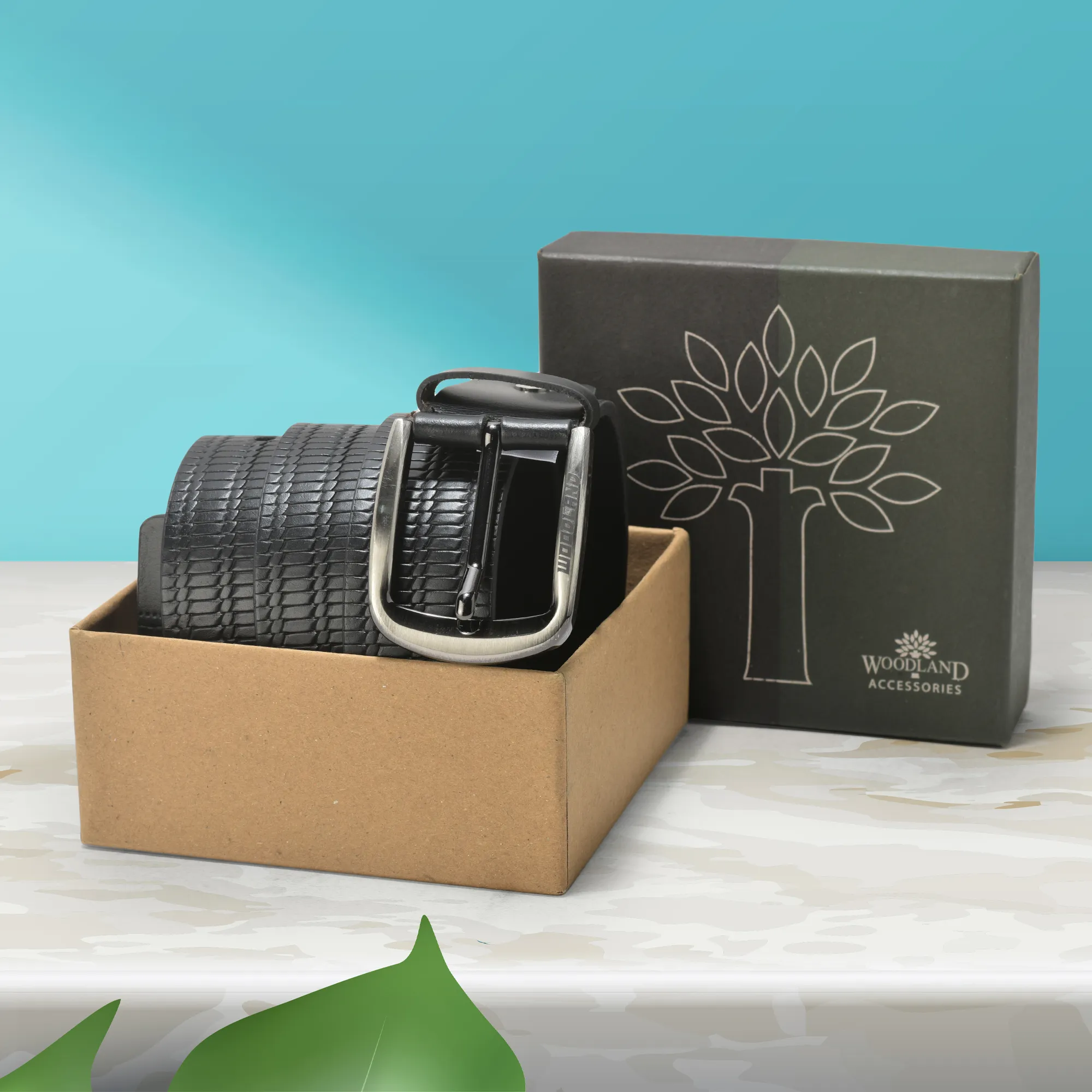 Black Textured Leather Belt For Men - Thumbnail 5