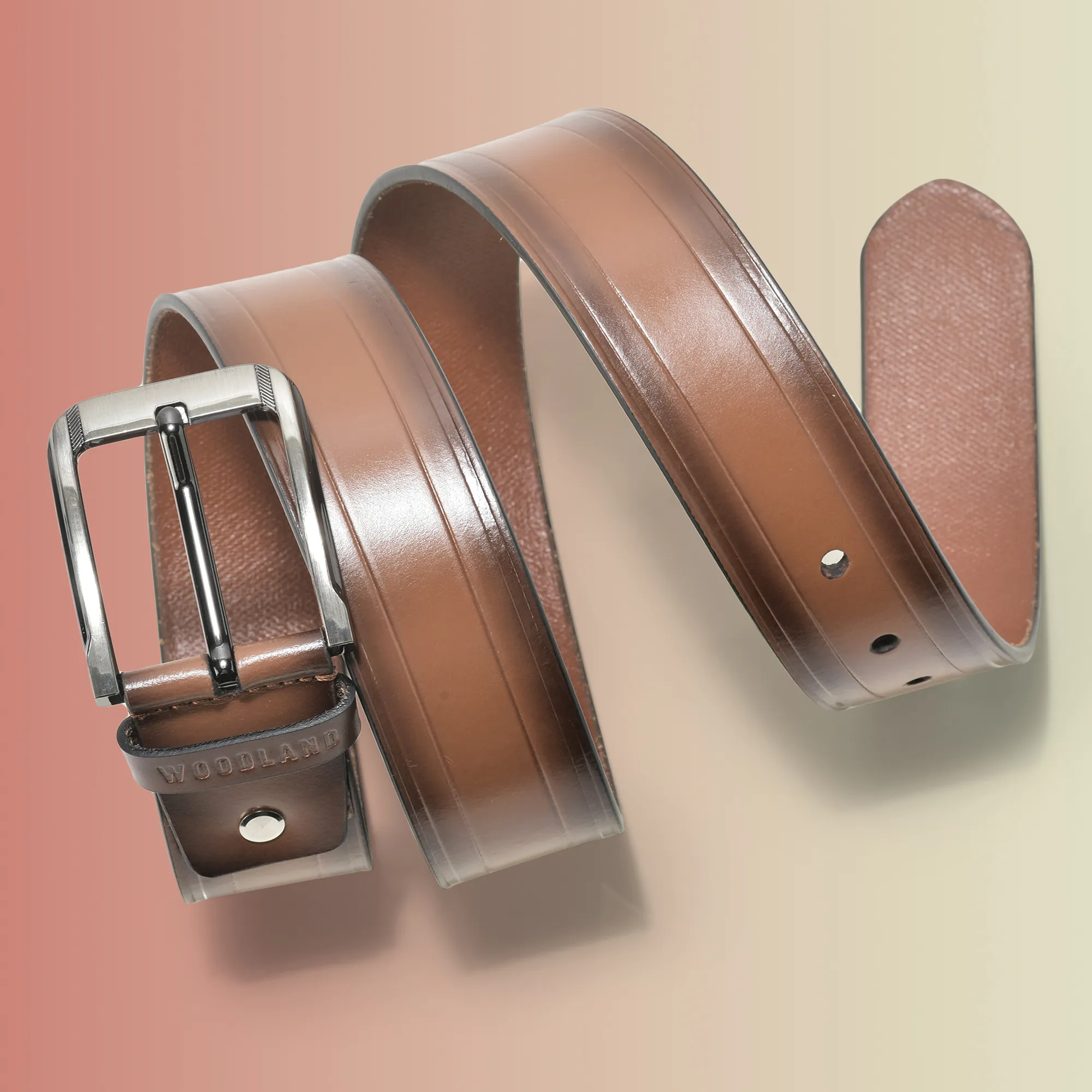 Woodland Tan Brown Men Leather Belt - Thumbnail 4