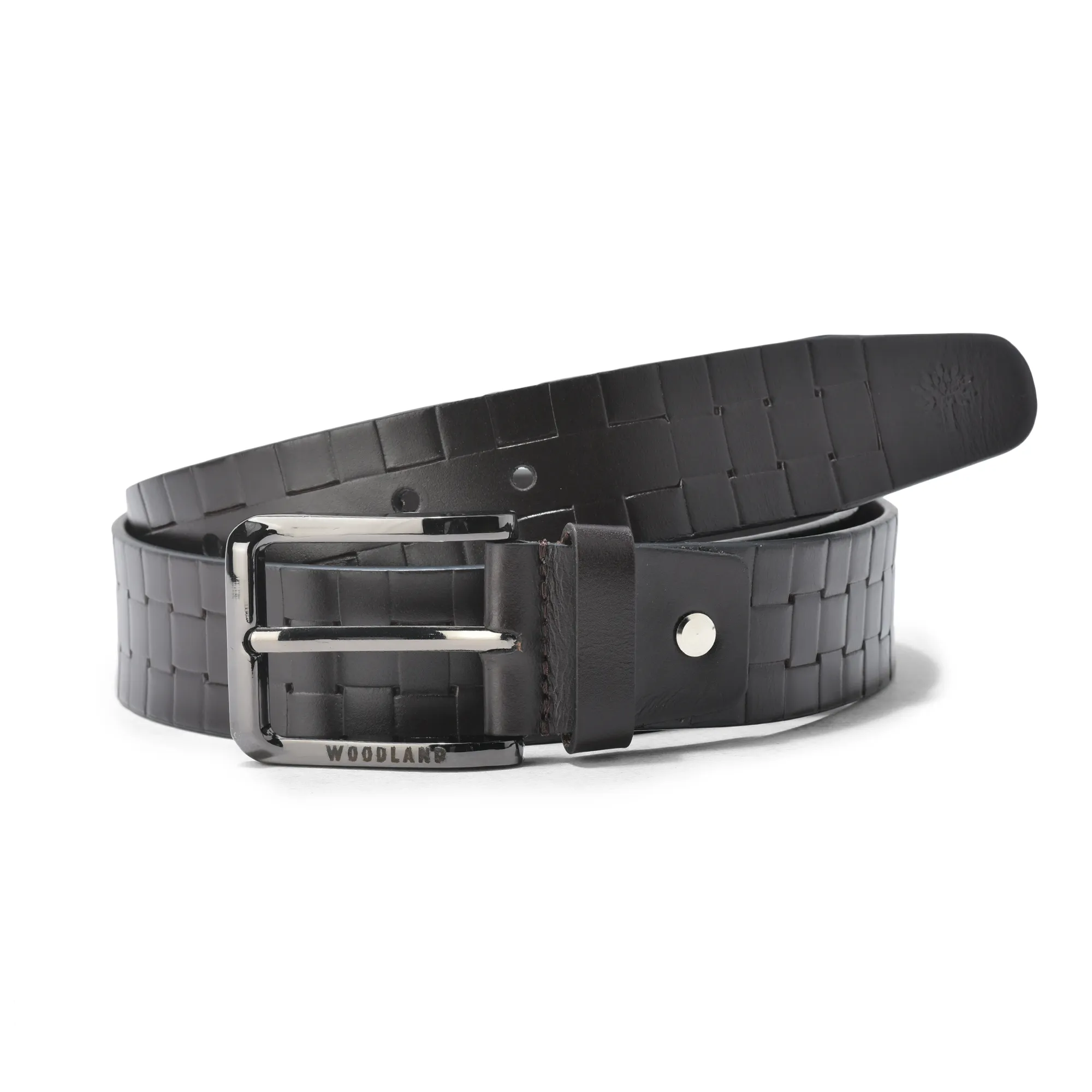 Geometry Embossed Brown Men Leather Belt - Image 1