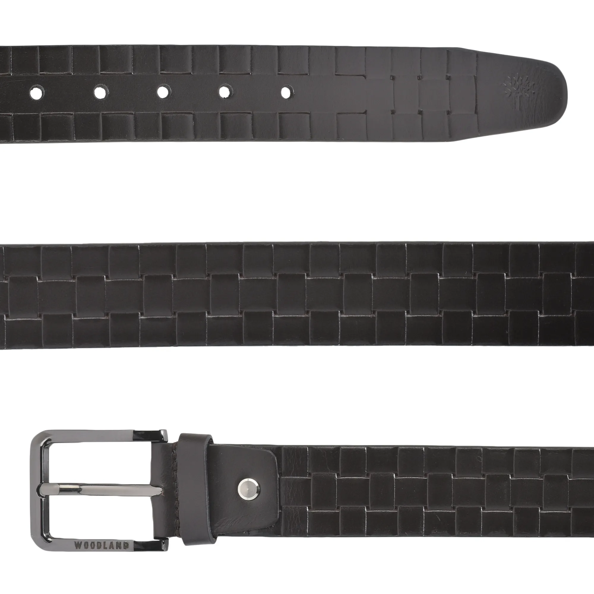 Geometry Embossed Brown Men Leather Belt - Thumbnail 3