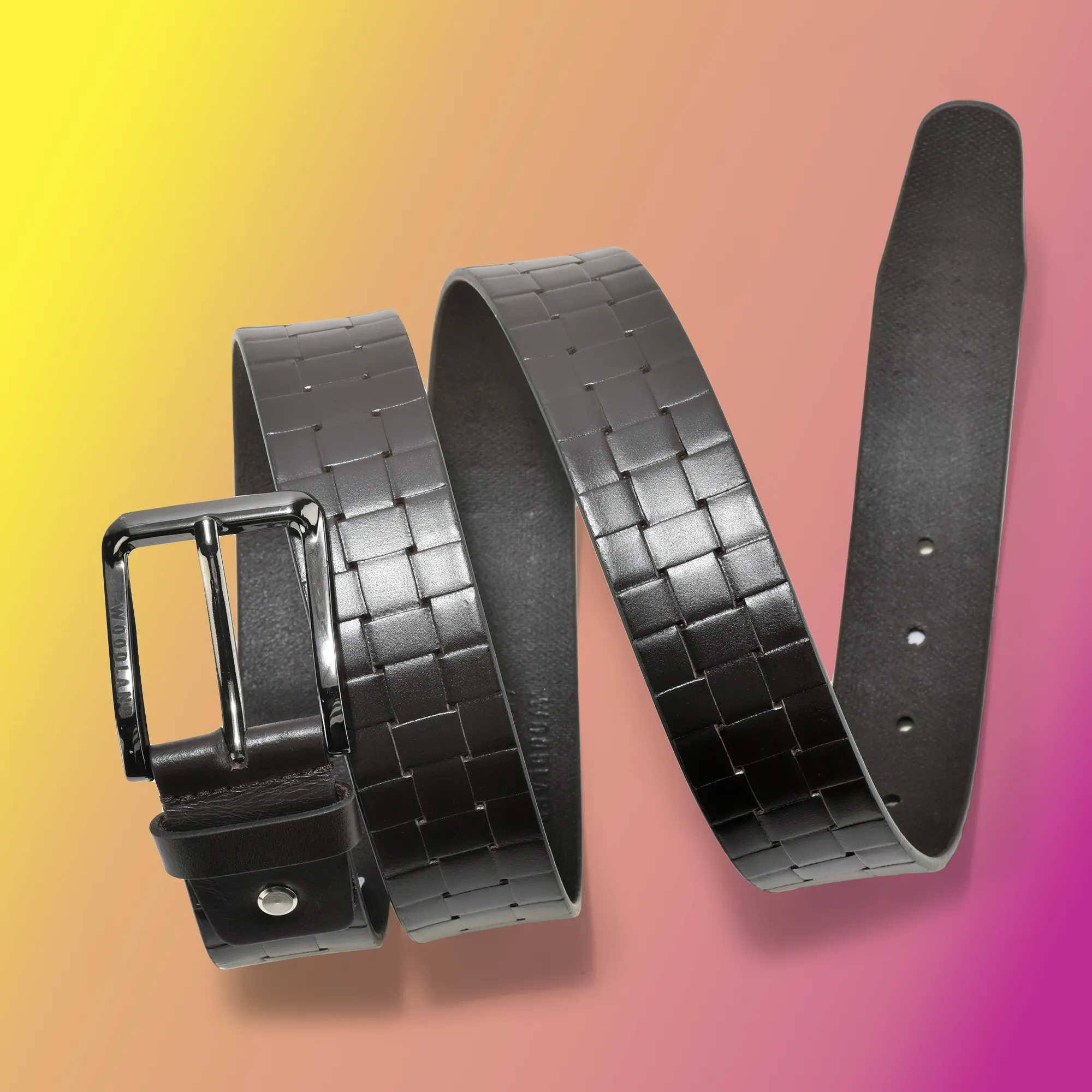 Geometry Embossed Brown Men Leather Belt - Thumbnail 4