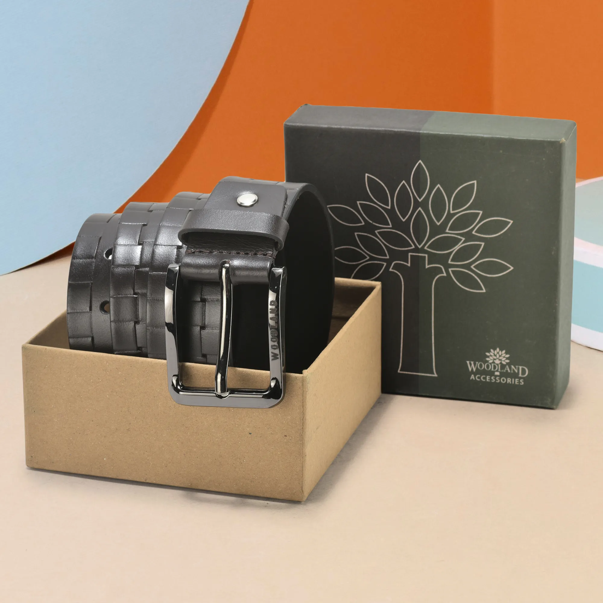 Geometry Embossed Brown Men Leather Belt - Thumbnail 5