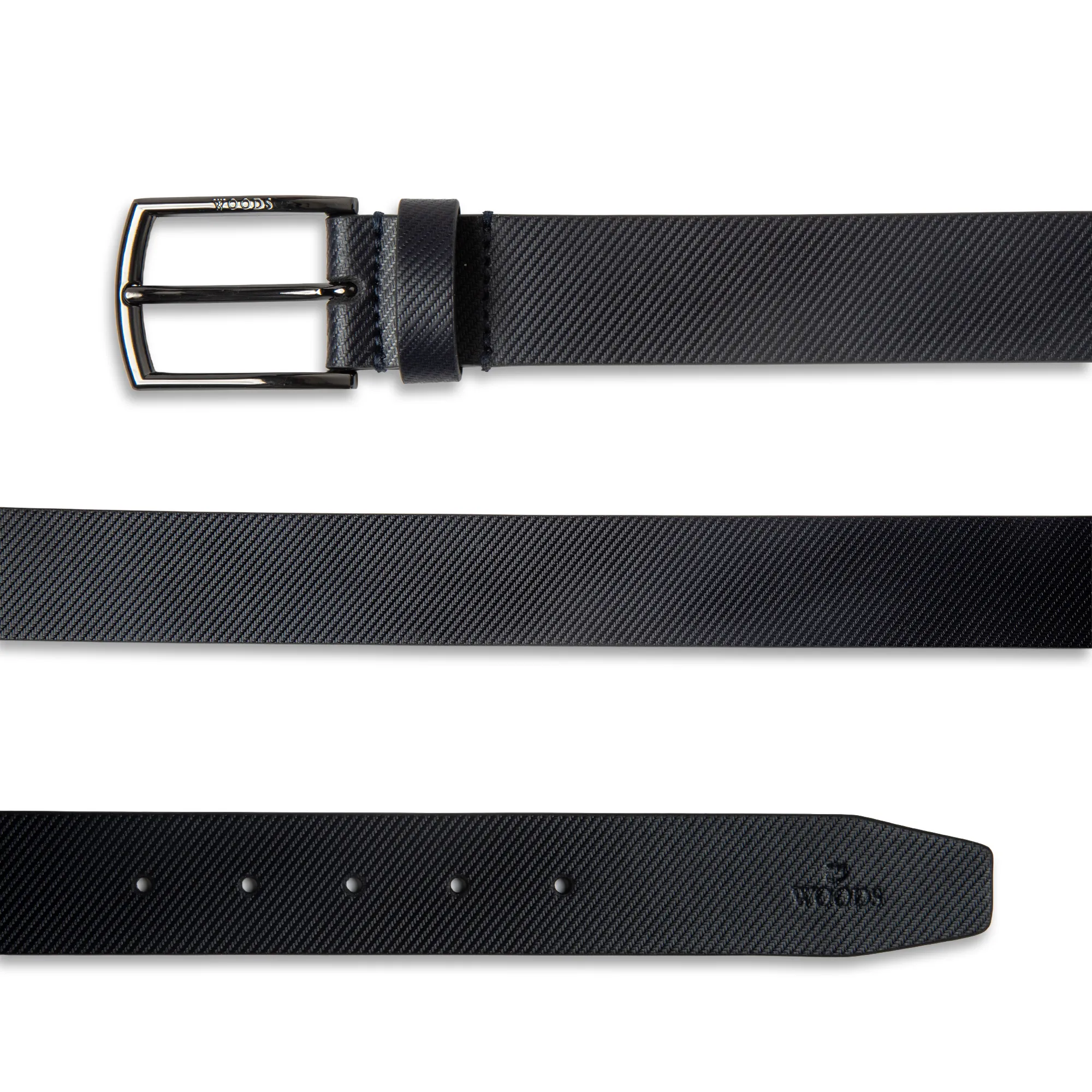 Woods Mens Navy Textured Leather Belt - Thumbnail 2