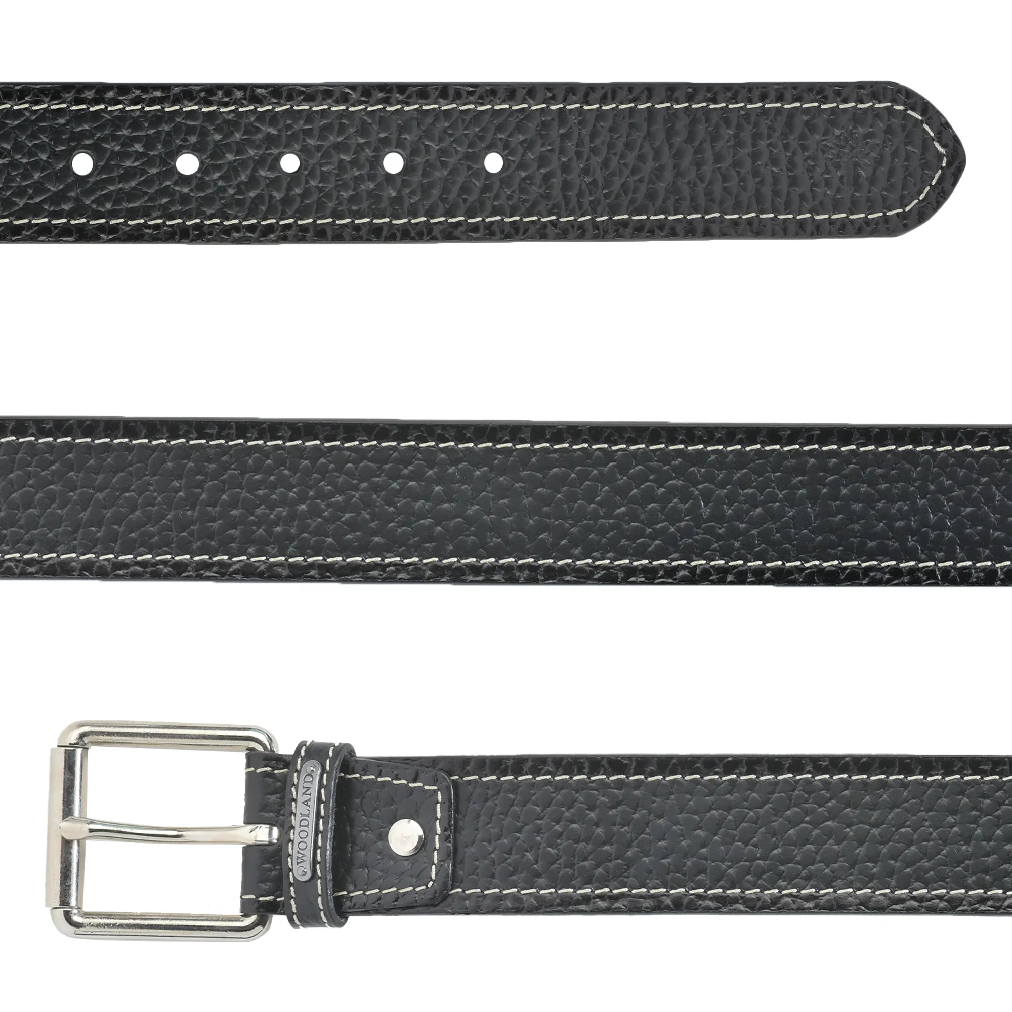 Woodland Black Softy Leather Belt For Men - Thumbnail 3