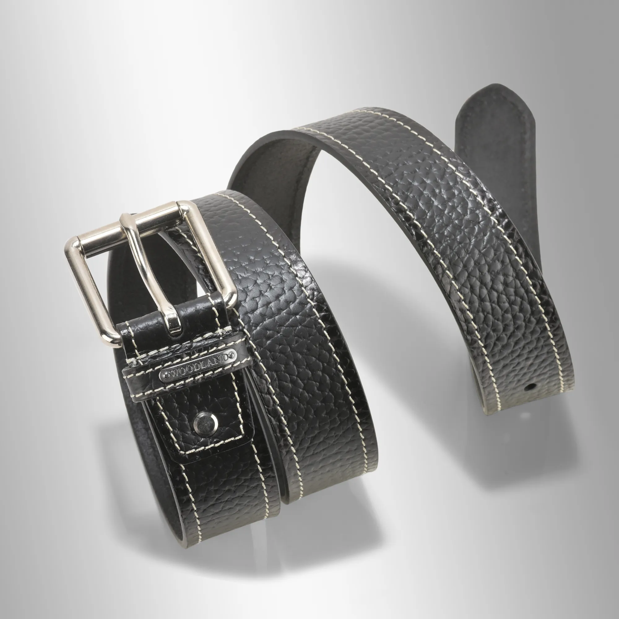 Woodland Black Softy Leather Belt For Men - Thumbnail 4