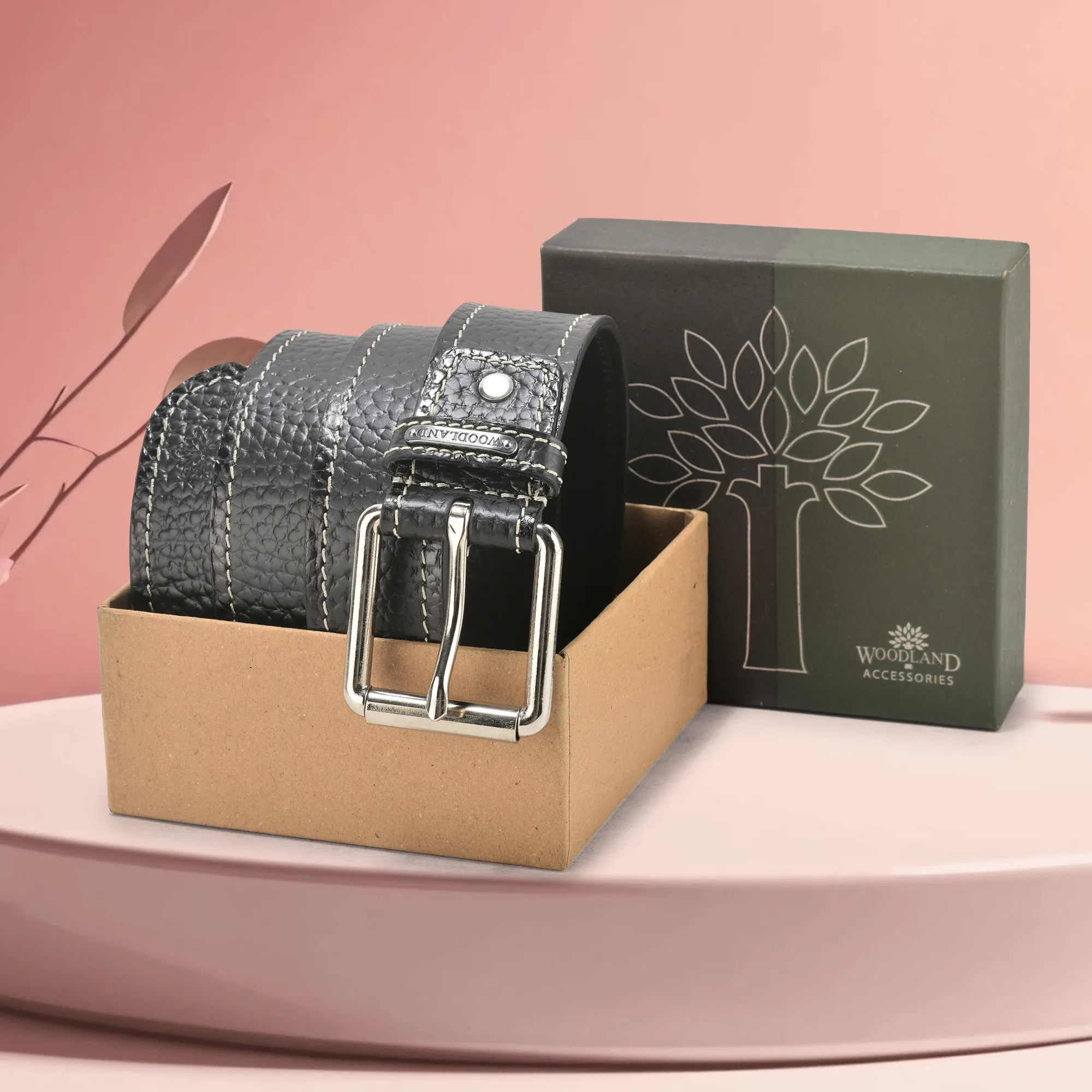 Woodland Black Softy Leather Belt For Men - Thumbnail 5