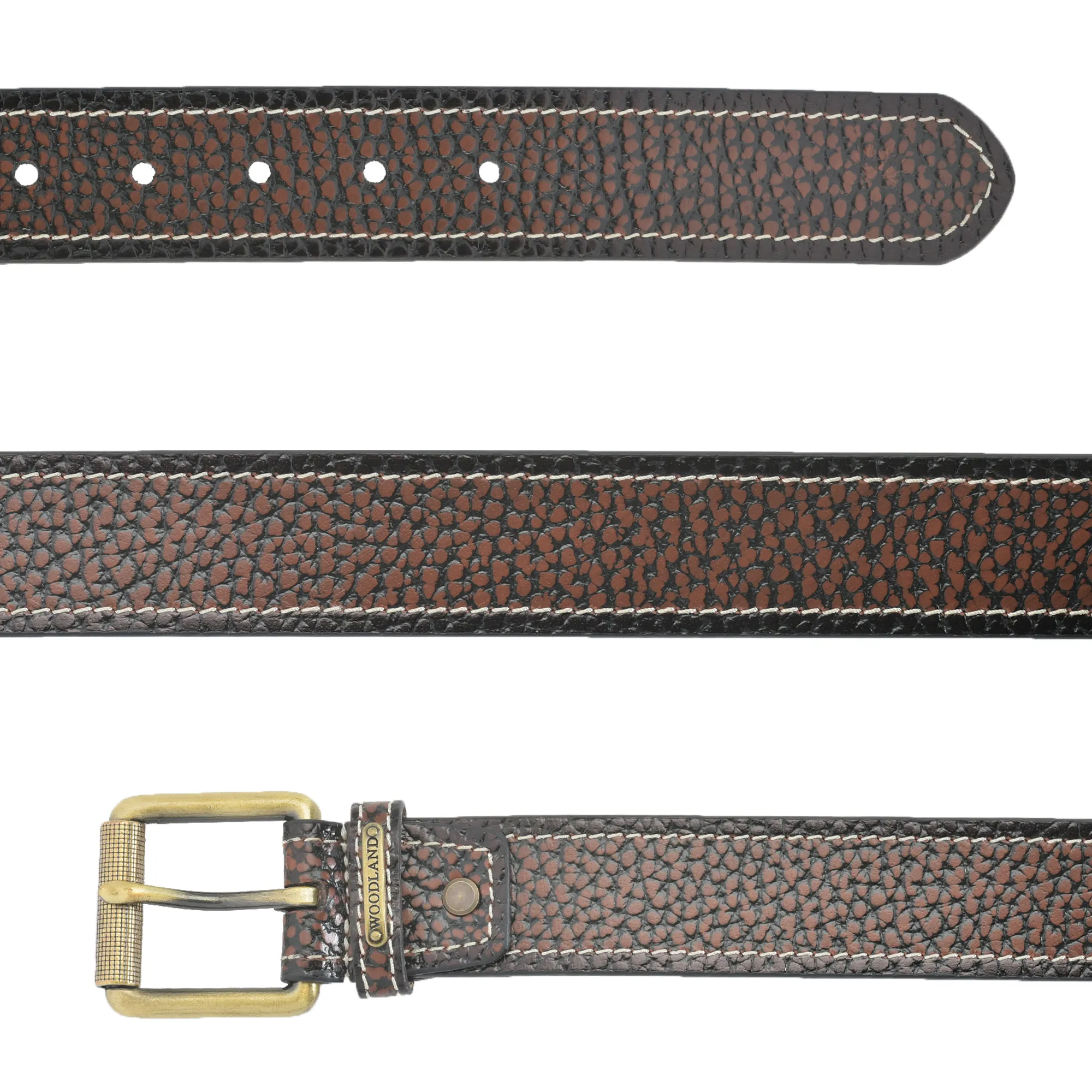 Brown Two Tone Leather Belt For Men - Thumbnail 3