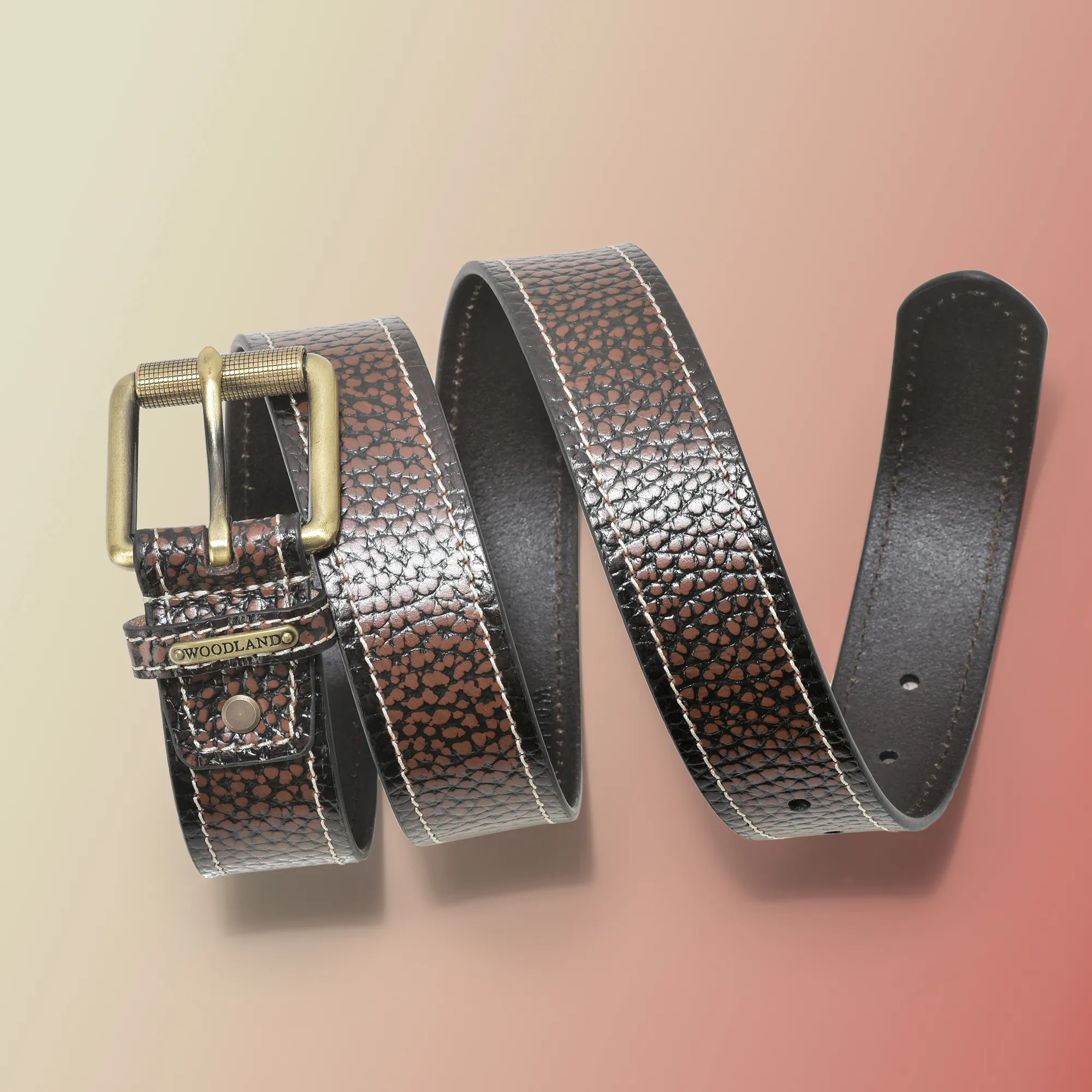 Brown Two Tone Leather Belt For Men - Thumbnail 4