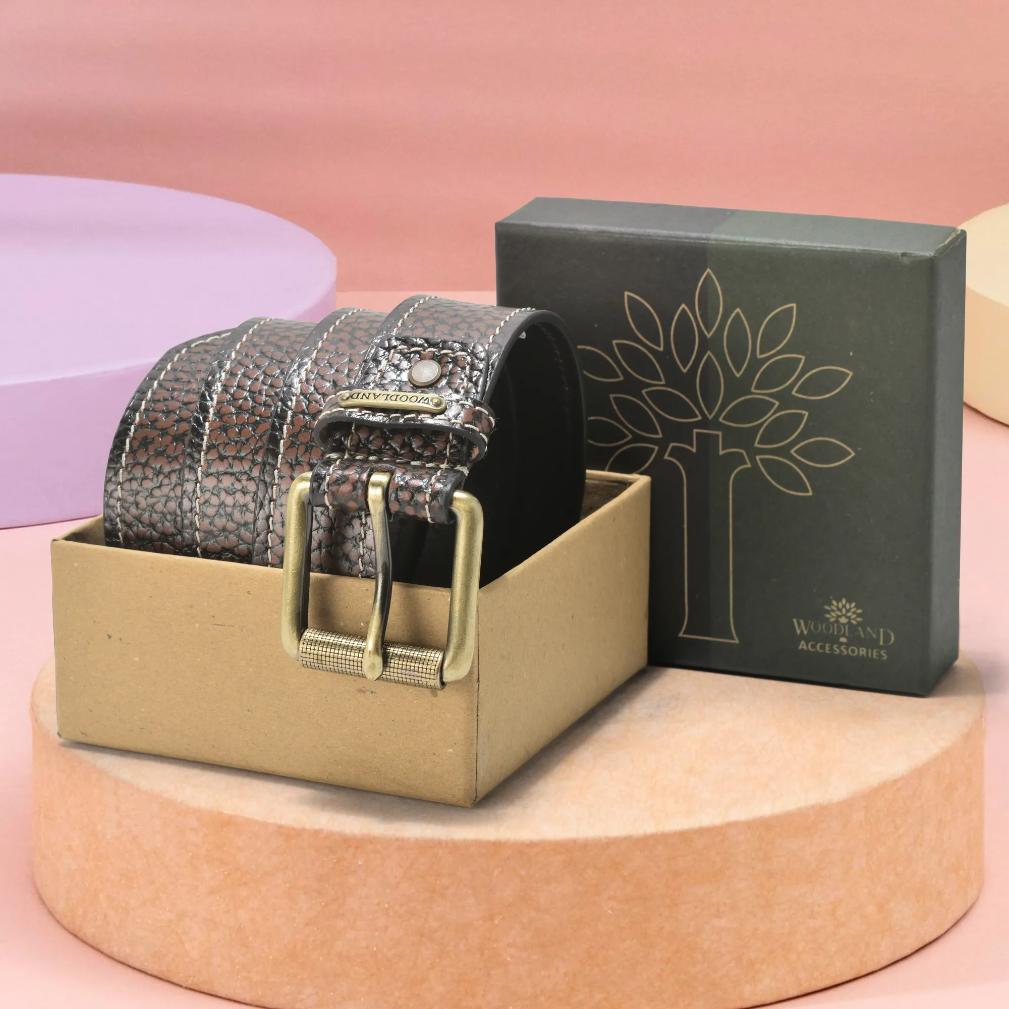 Brown Two Tone Leather Belt For Men - Thumbnail 5