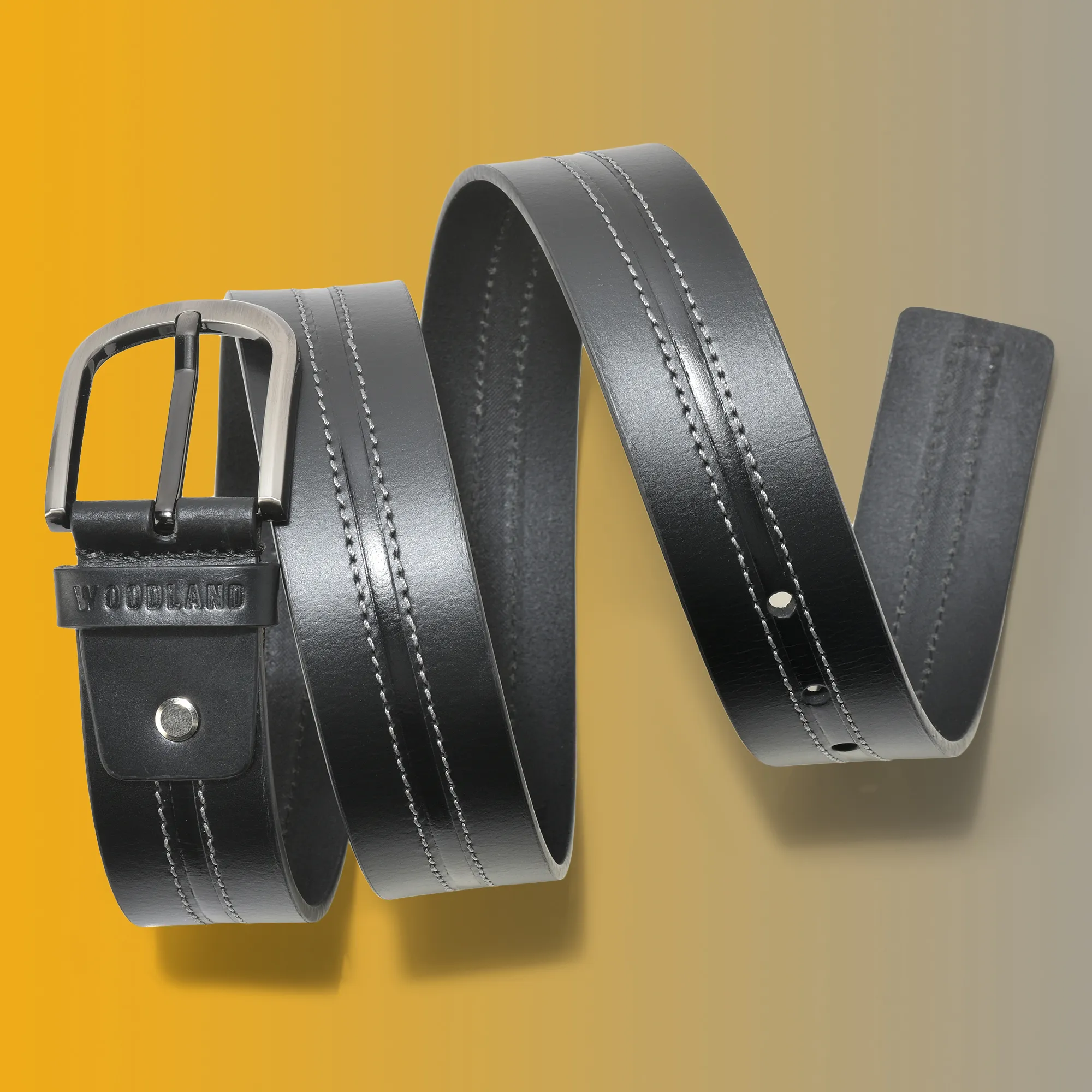 Softy Leather Men Black Leather Belt - Thumbnail 4