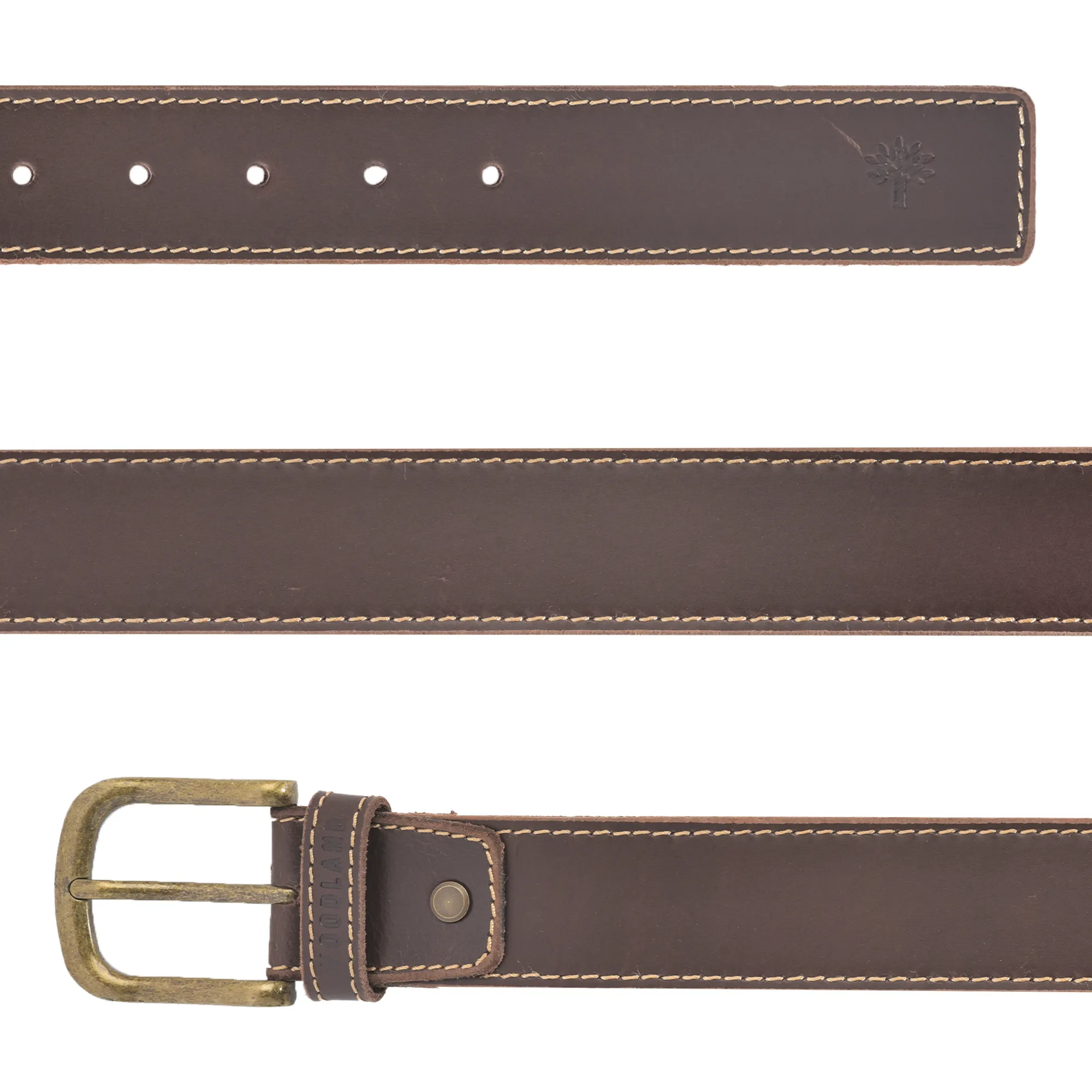 Double Side Border Brown Leather Belt - Thumbnail 3