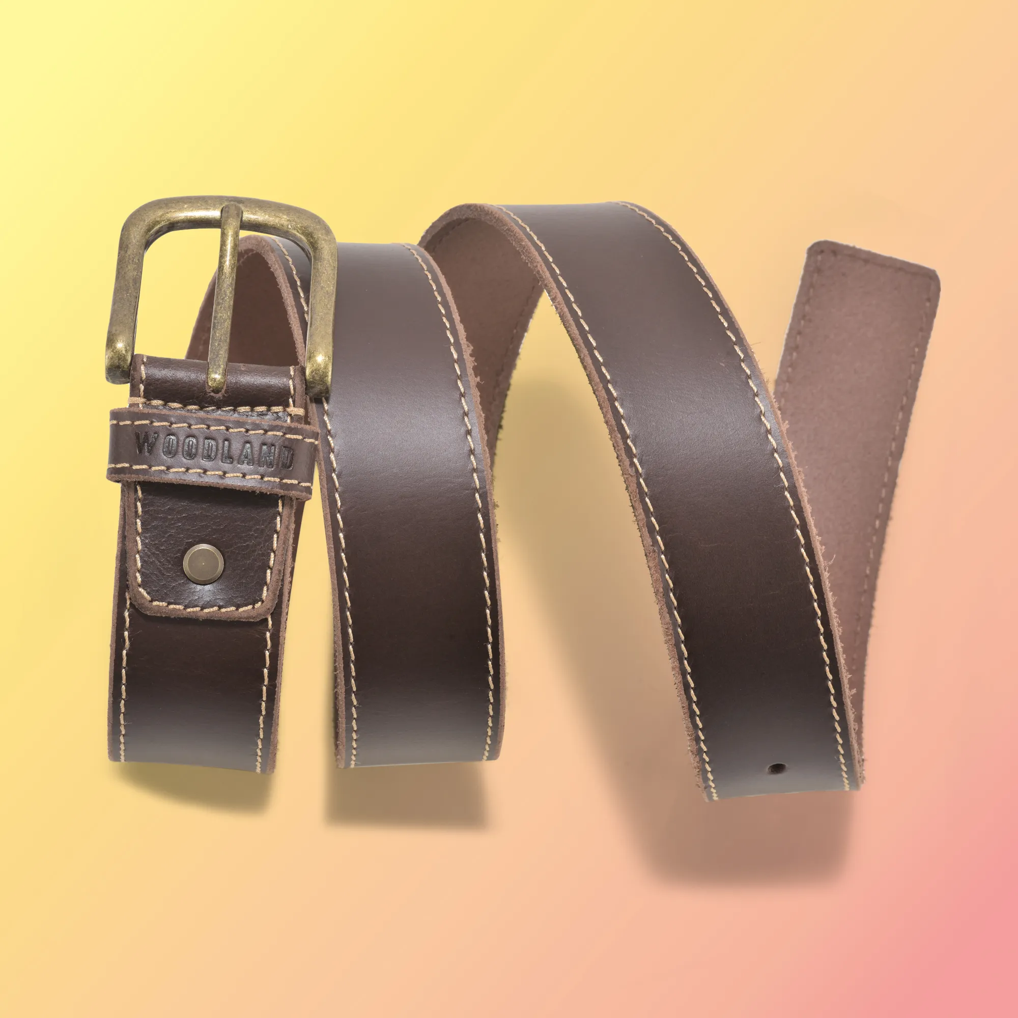 Double Side Border Brown Leather Belt - Thumbnail 4