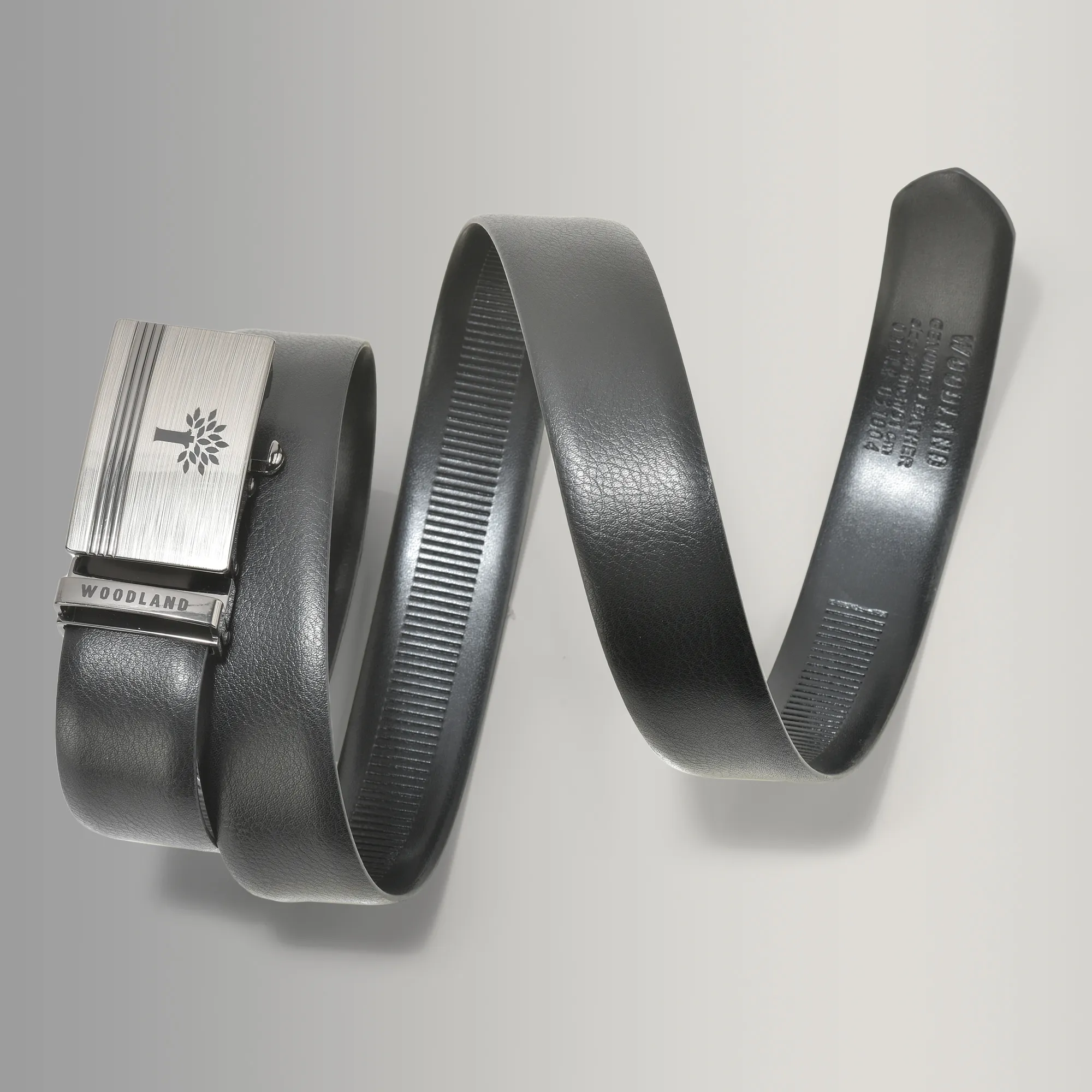 Woodland Men Softy Black Leather Belt - Thumbnail 4