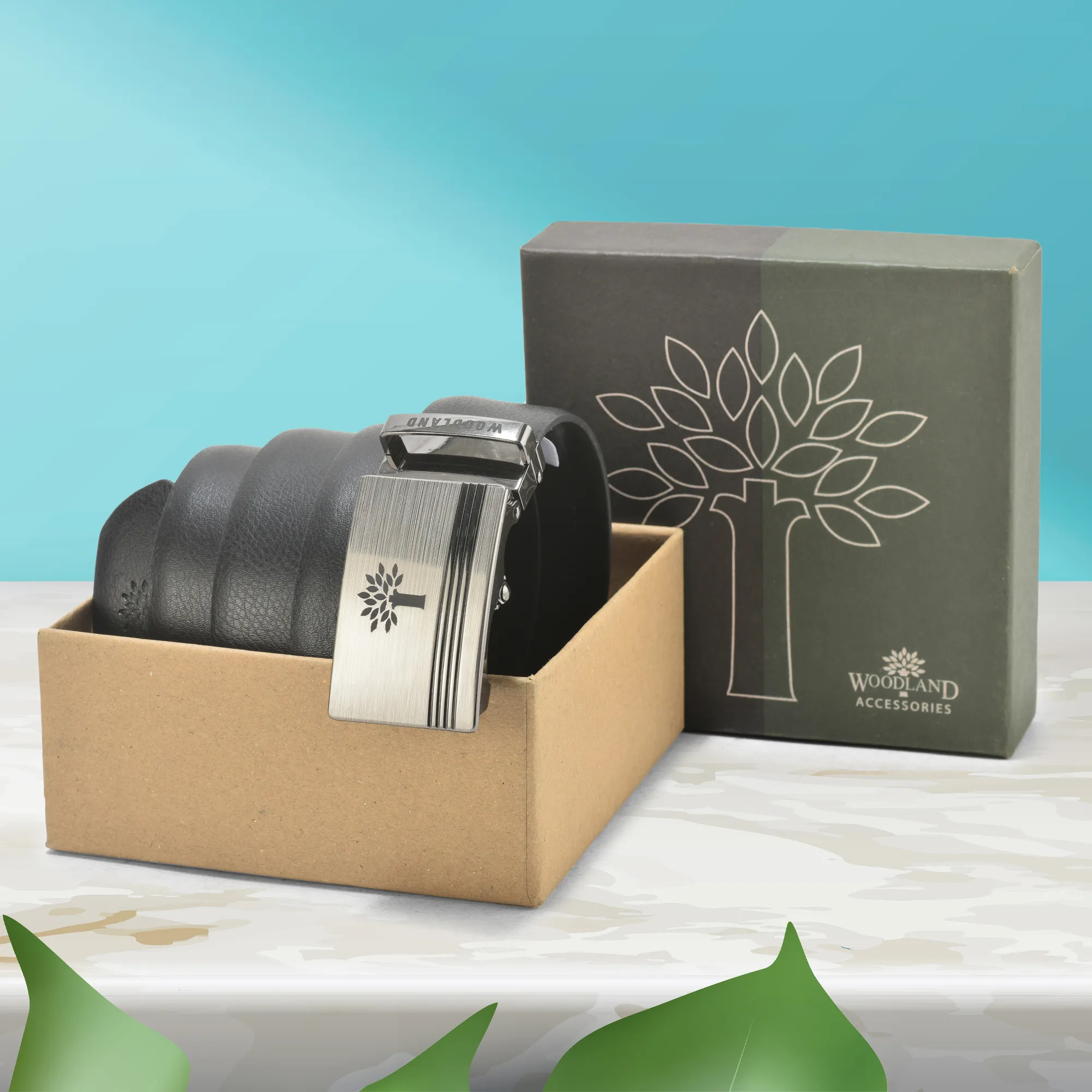 Woodland Men Softy Black Leather Belt - Thumbnail 5