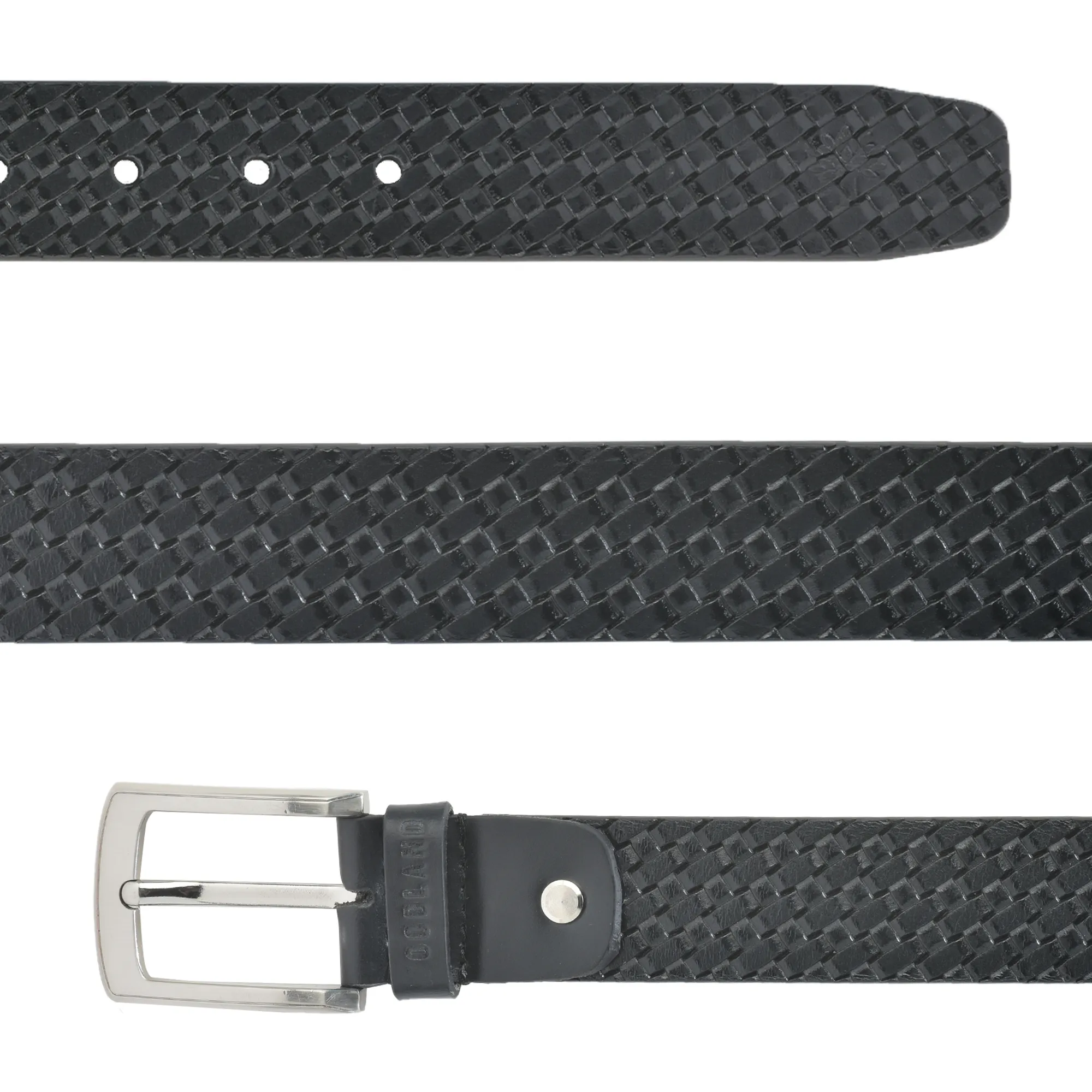 Woodland Embossed Grid Deisgn Black Leather Belt  - Thumbnail 3