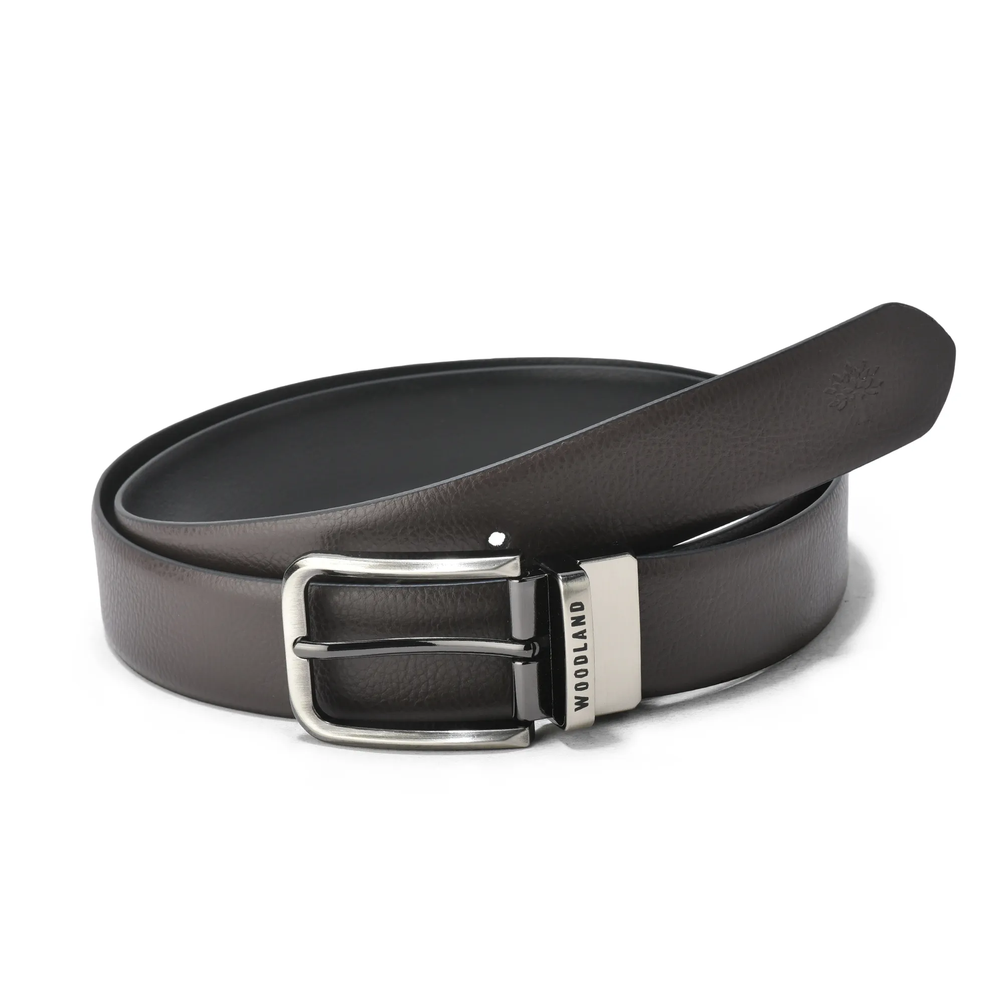 Woodland Black/Brown Leather Belt For Men - Thumbnail 2