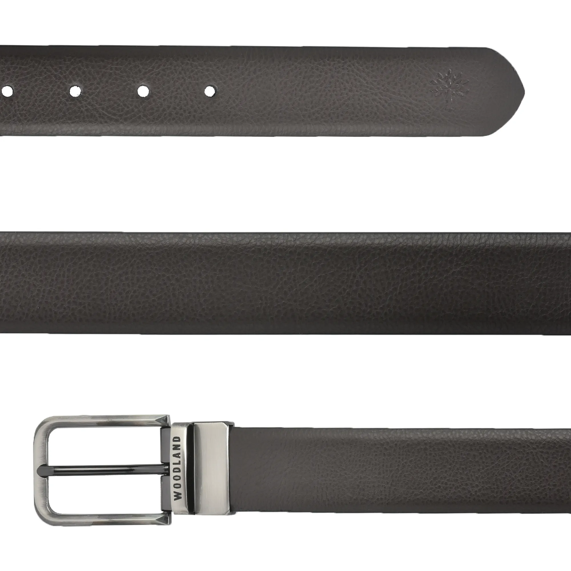 Woodland Black/Brown Leather Belt For Men - Thumbnail 4