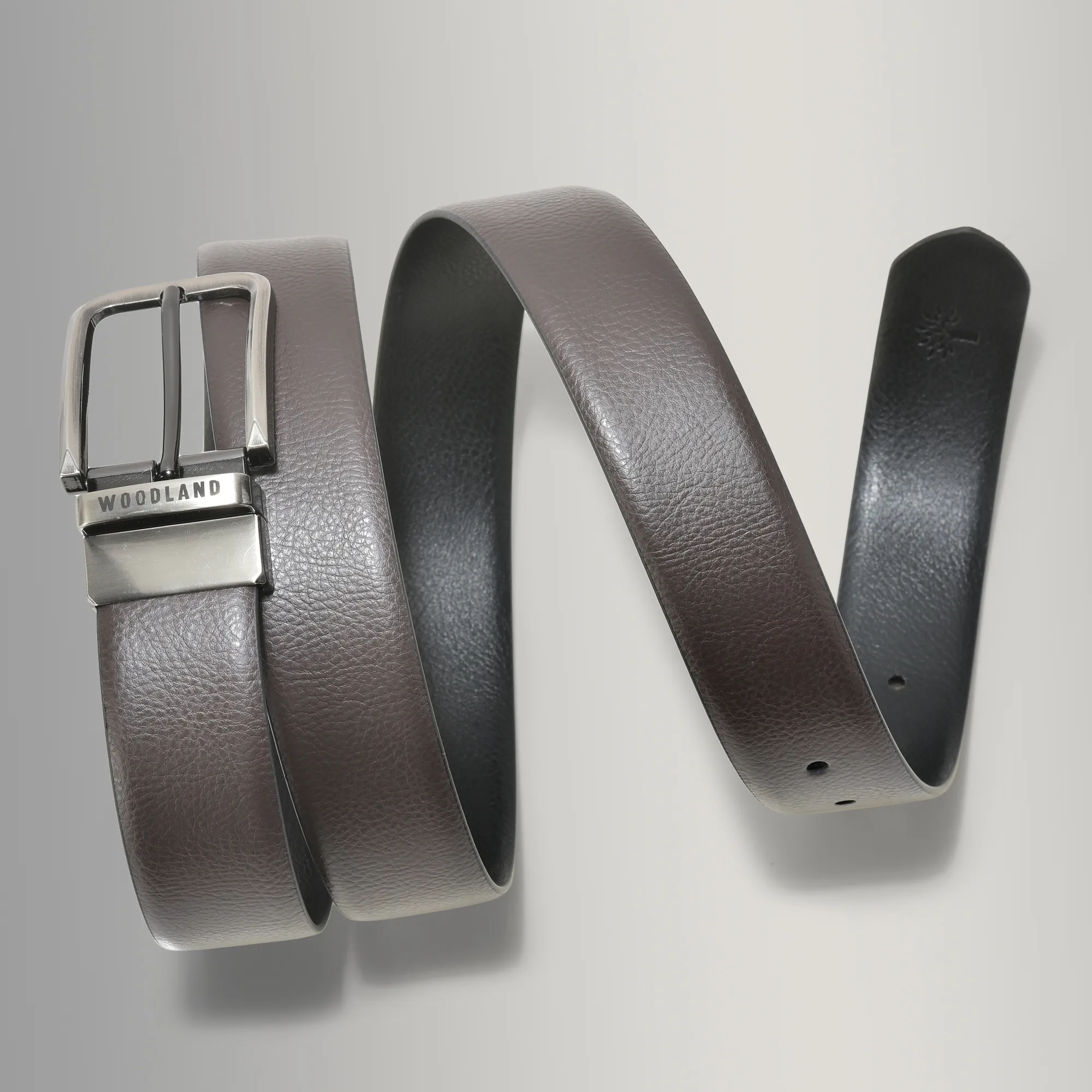 Woodland Black/Brown Leather Belt For Men - Thumbnail 5