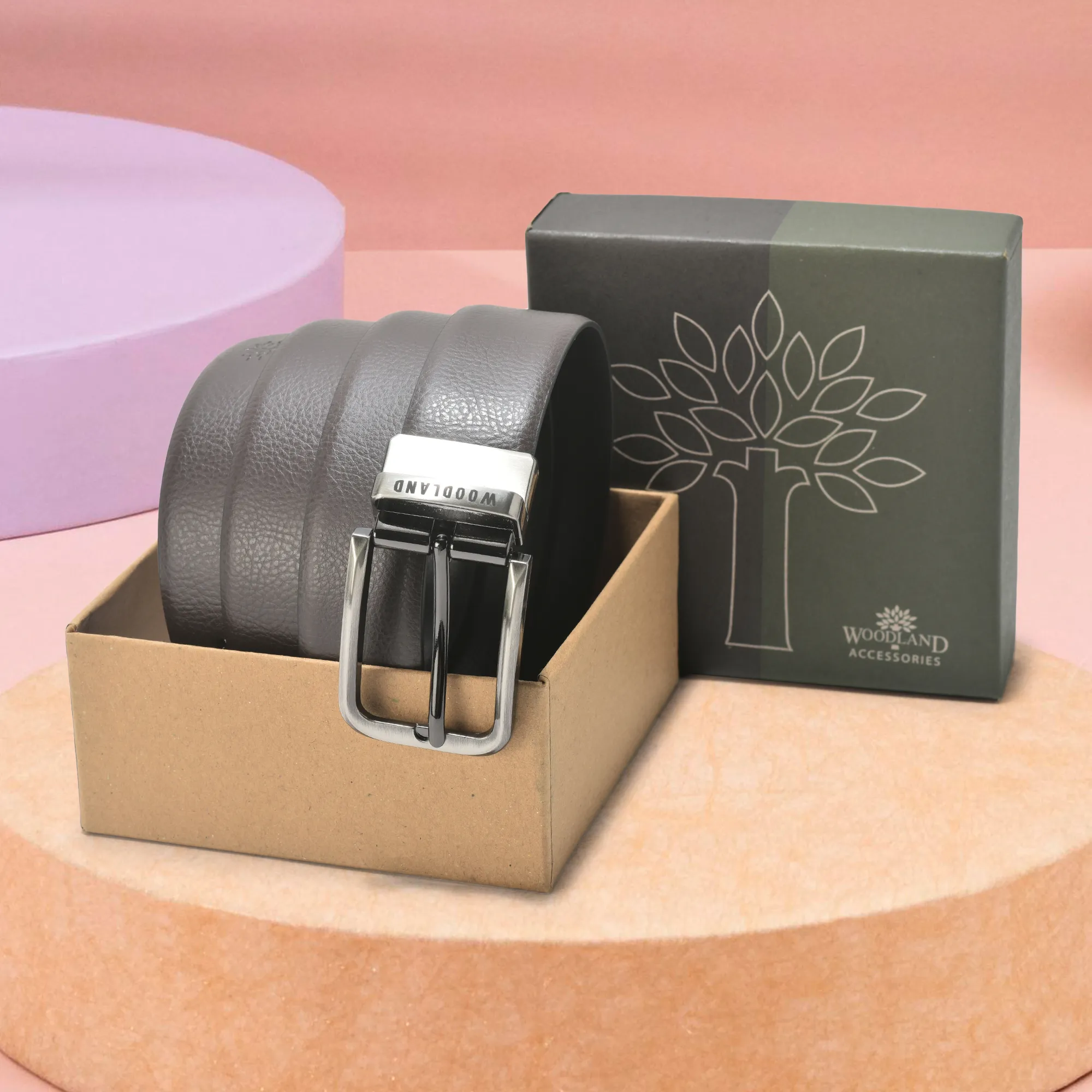 Woodland Black/Brown Leather Belt For Men - Thumbnail 6