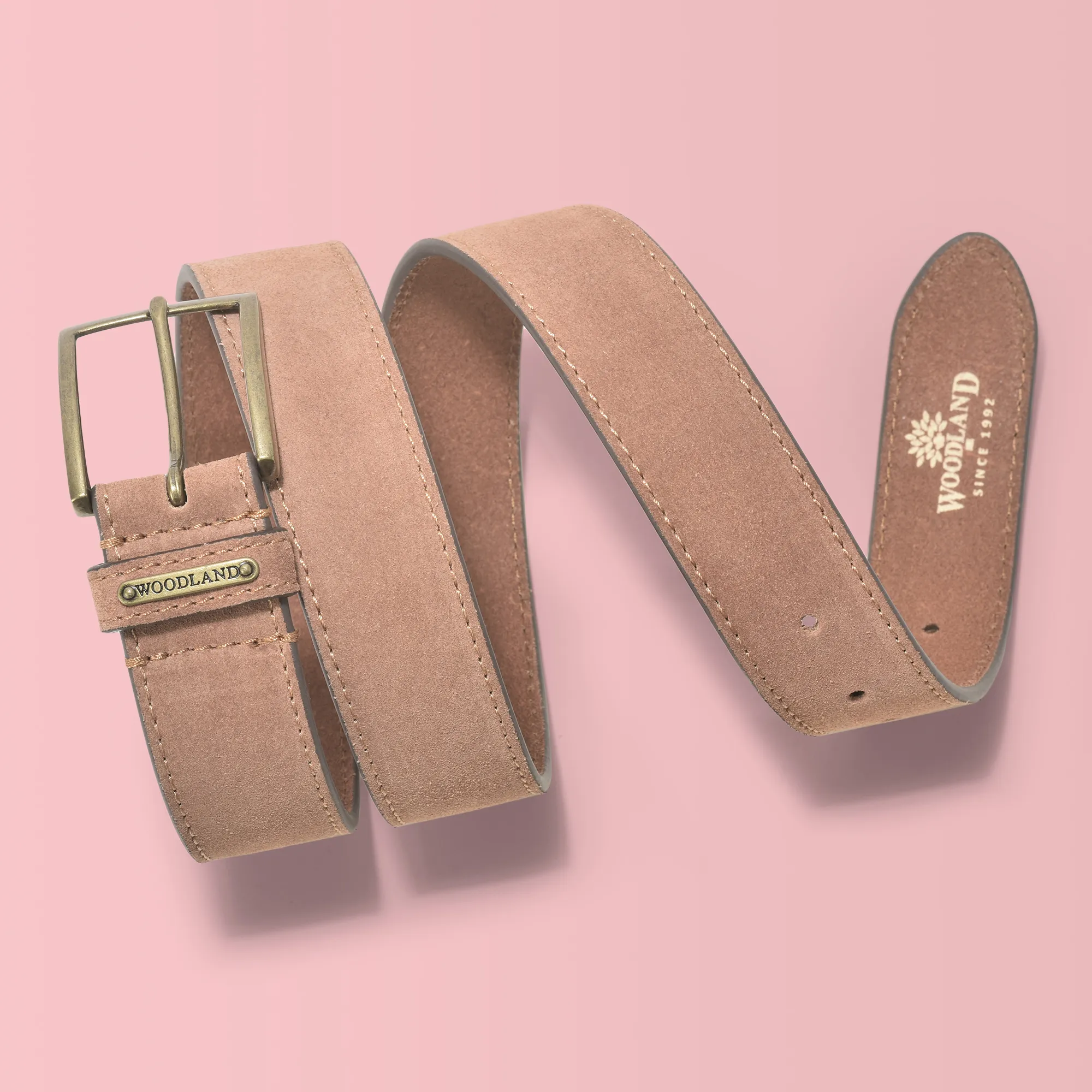 Suede Tan Leather Belt For Men - Thumbnail 4
