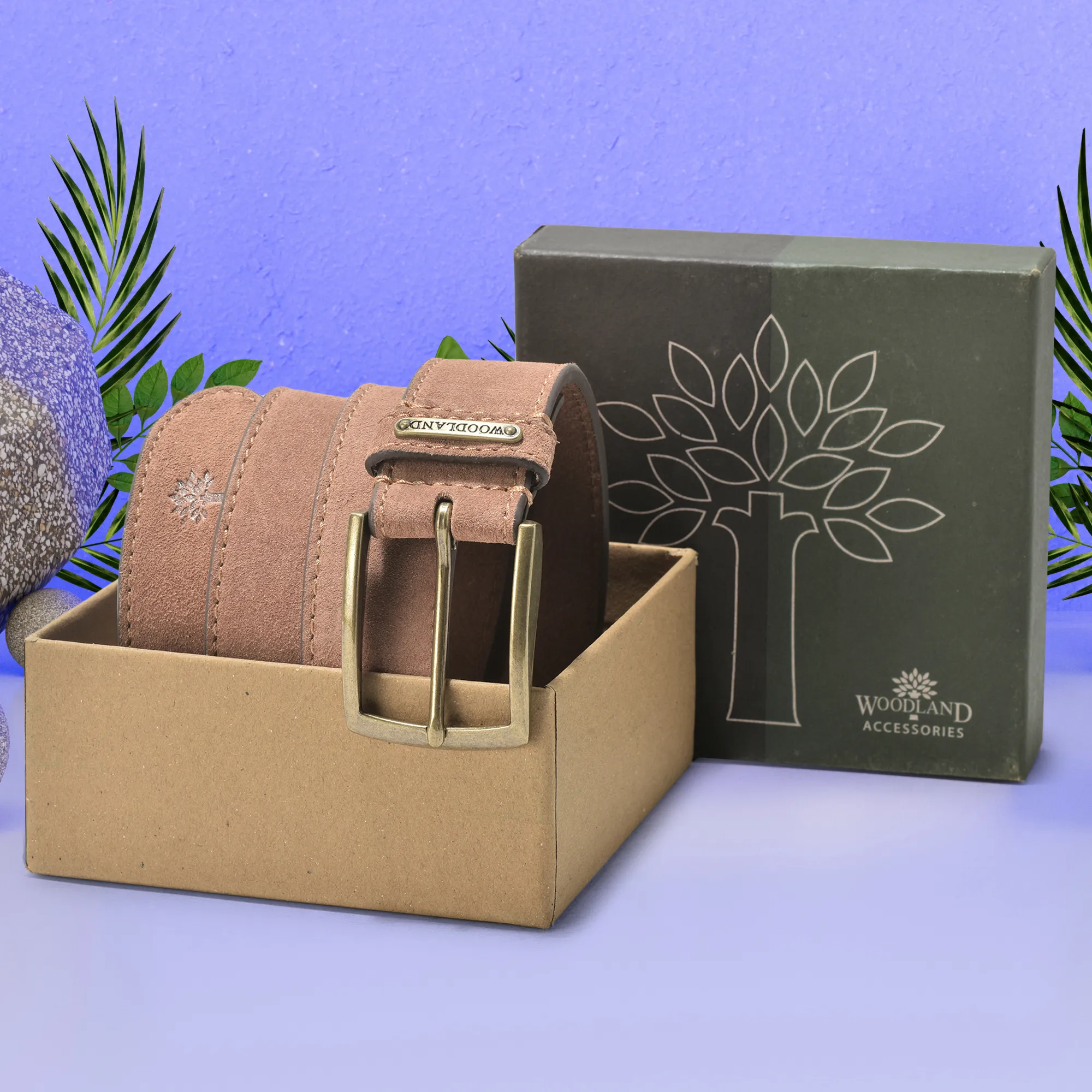 Suede Tan Leather Belt For Men - Thumbnail 5