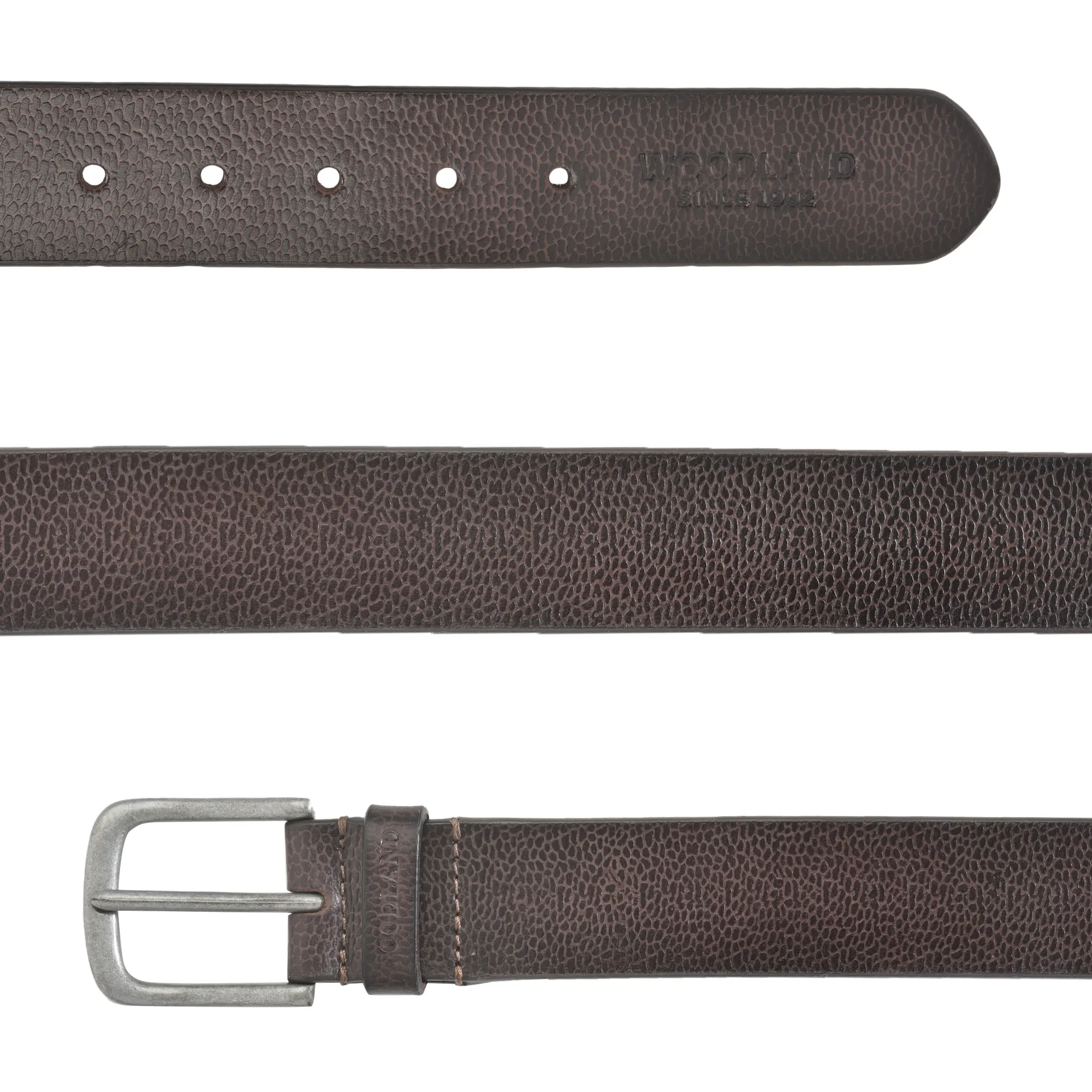 Woodland Brown Dotted Texture Leather Belt - Thumbnail 3