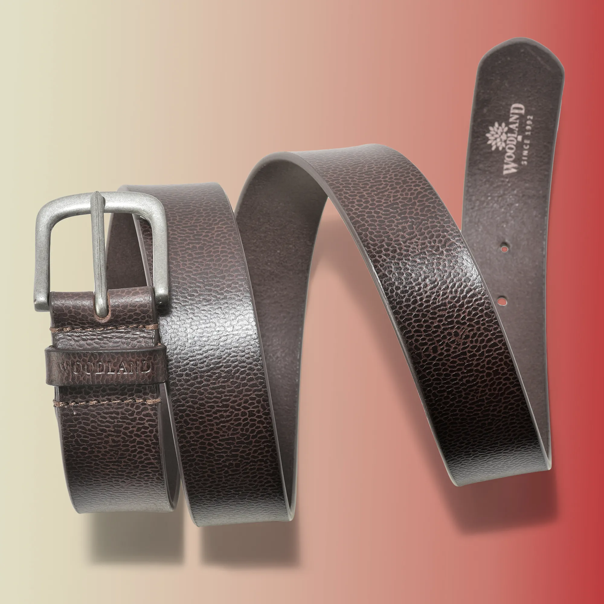 Woodland Brown Dotted Texture Leather Belt - Thumbnail 4