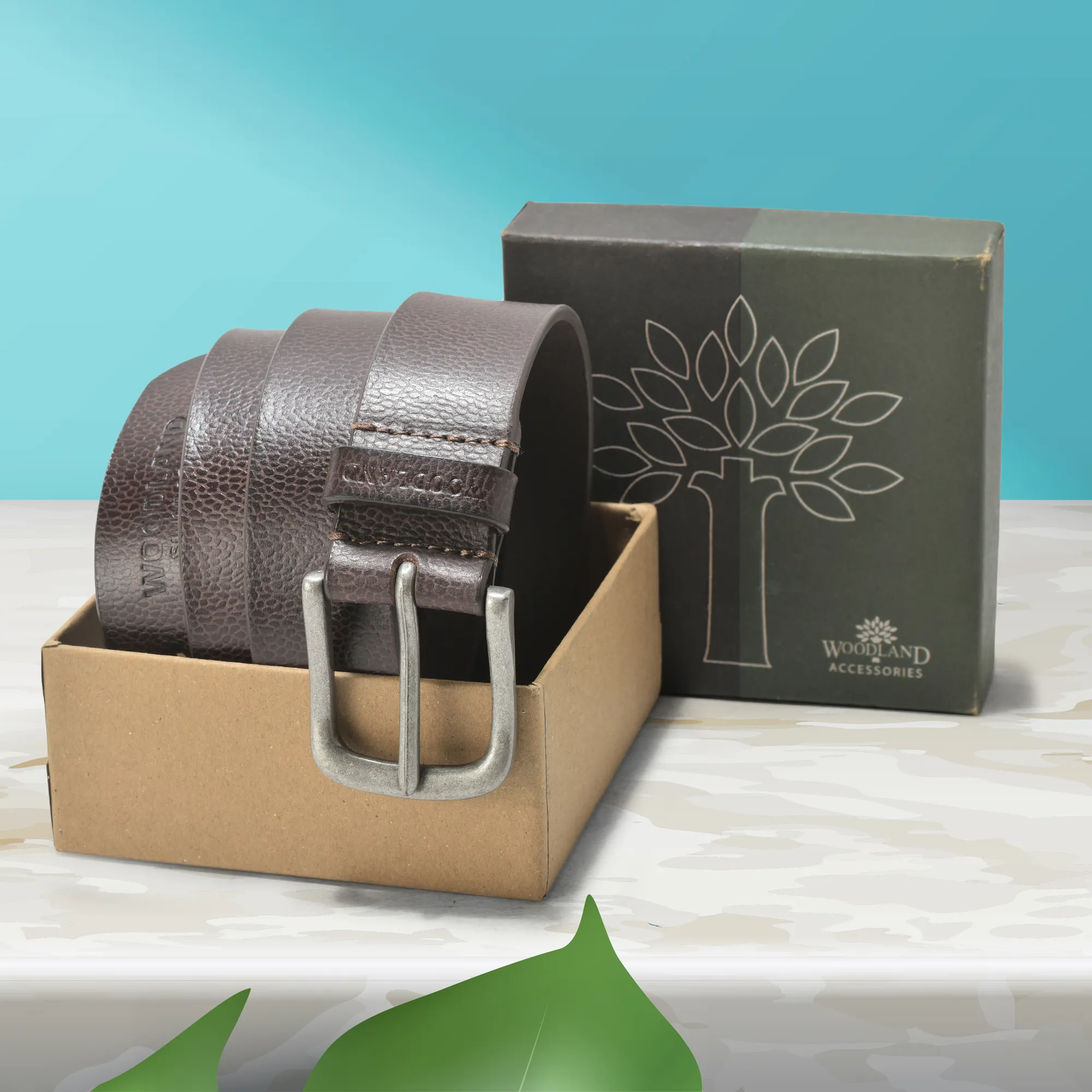 Woodland Brown Dotted Texture Leather Belt - Thumbnail 5