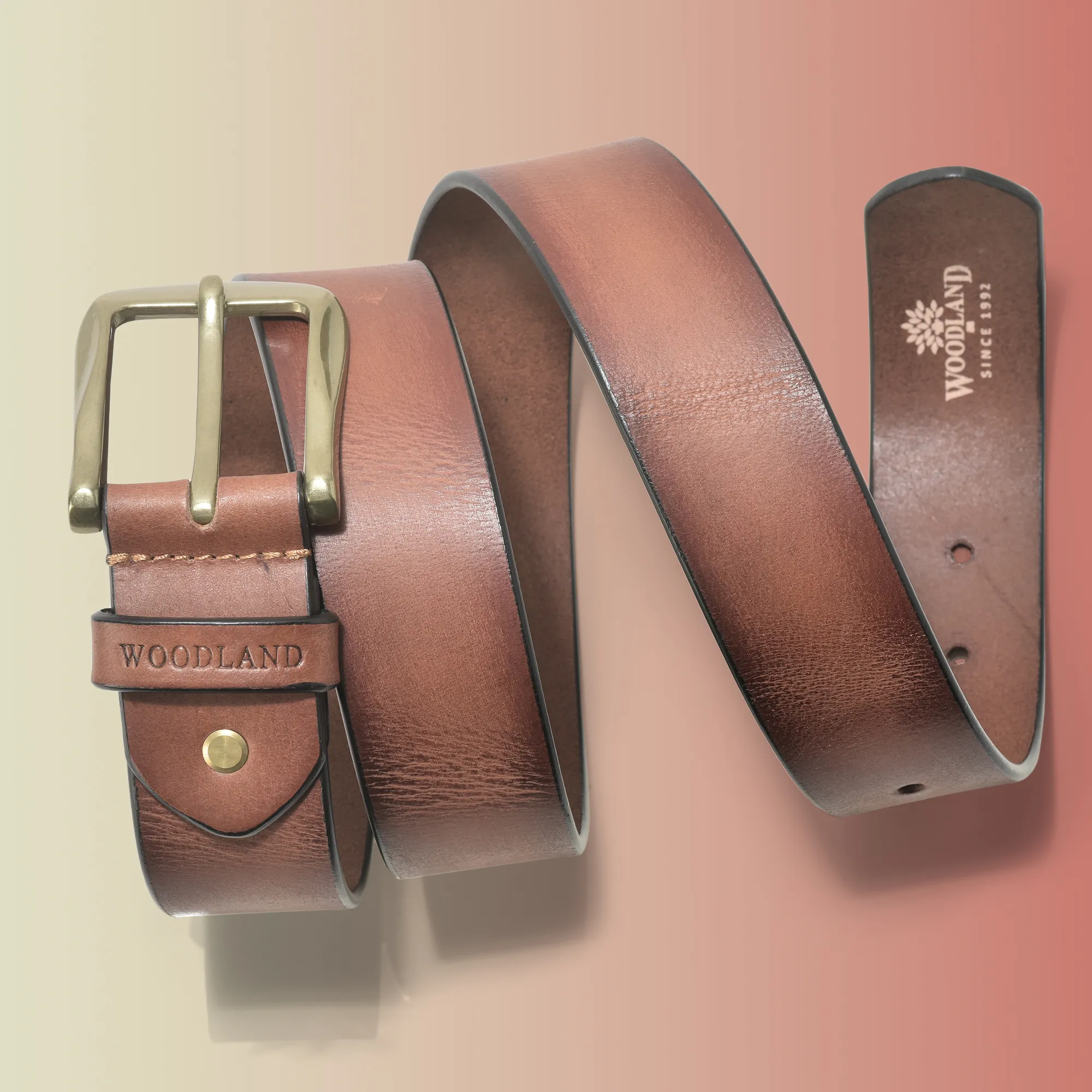 Shaded Finish Tan Men Softy Leather Belt - Thumbnail 4