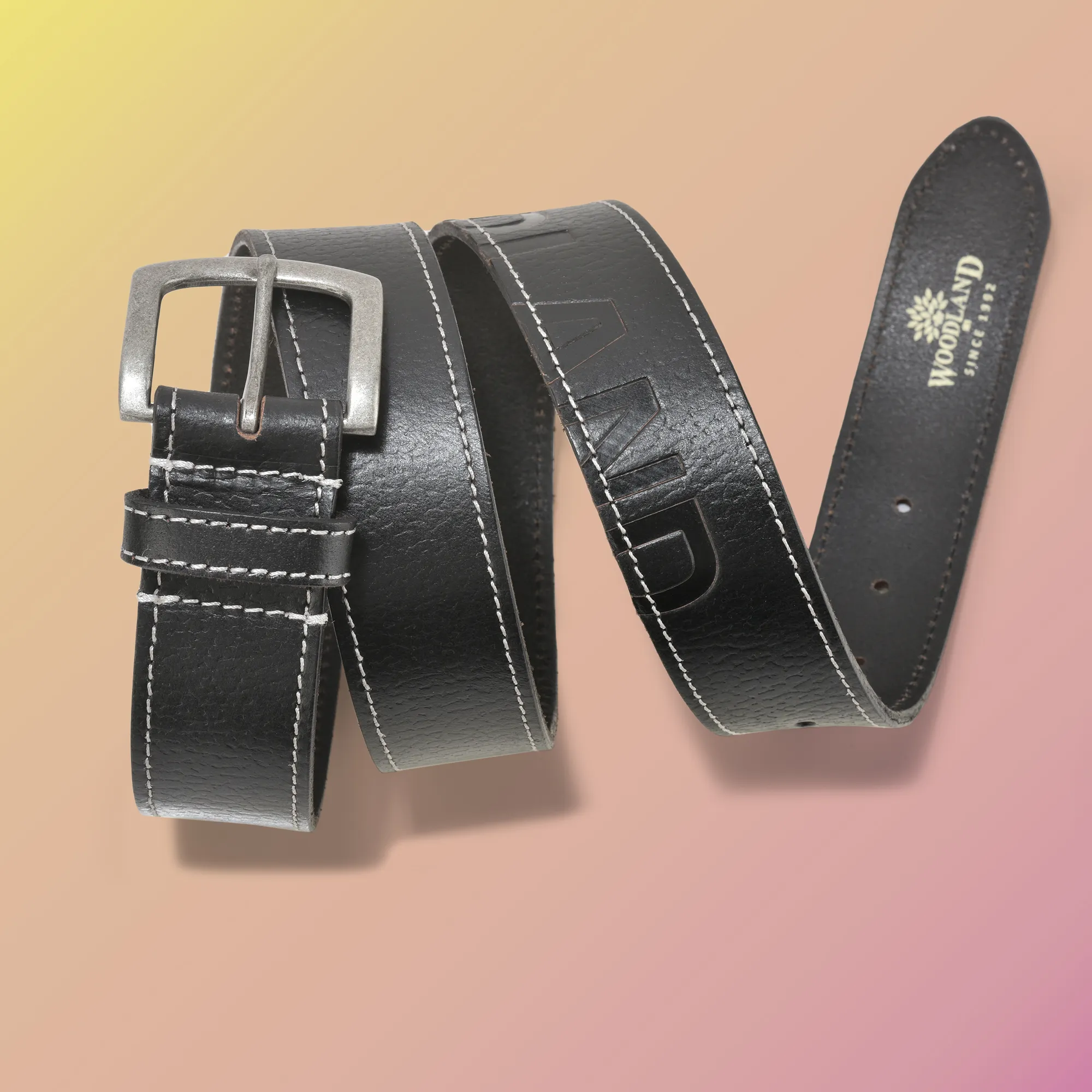 Woodland Black Softy Leather Belt For Men - Thumbnail 4