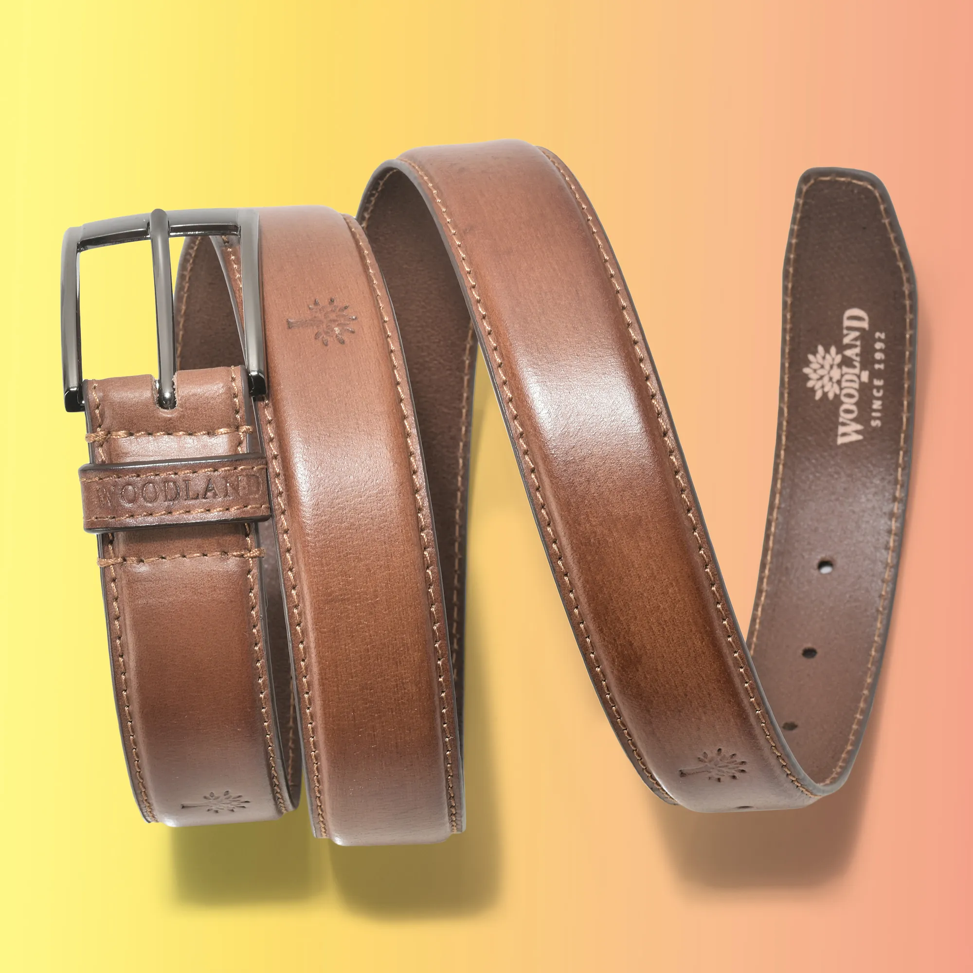 Woodland Men Two Tone Tan Leather Belt  - Thumbnail 4