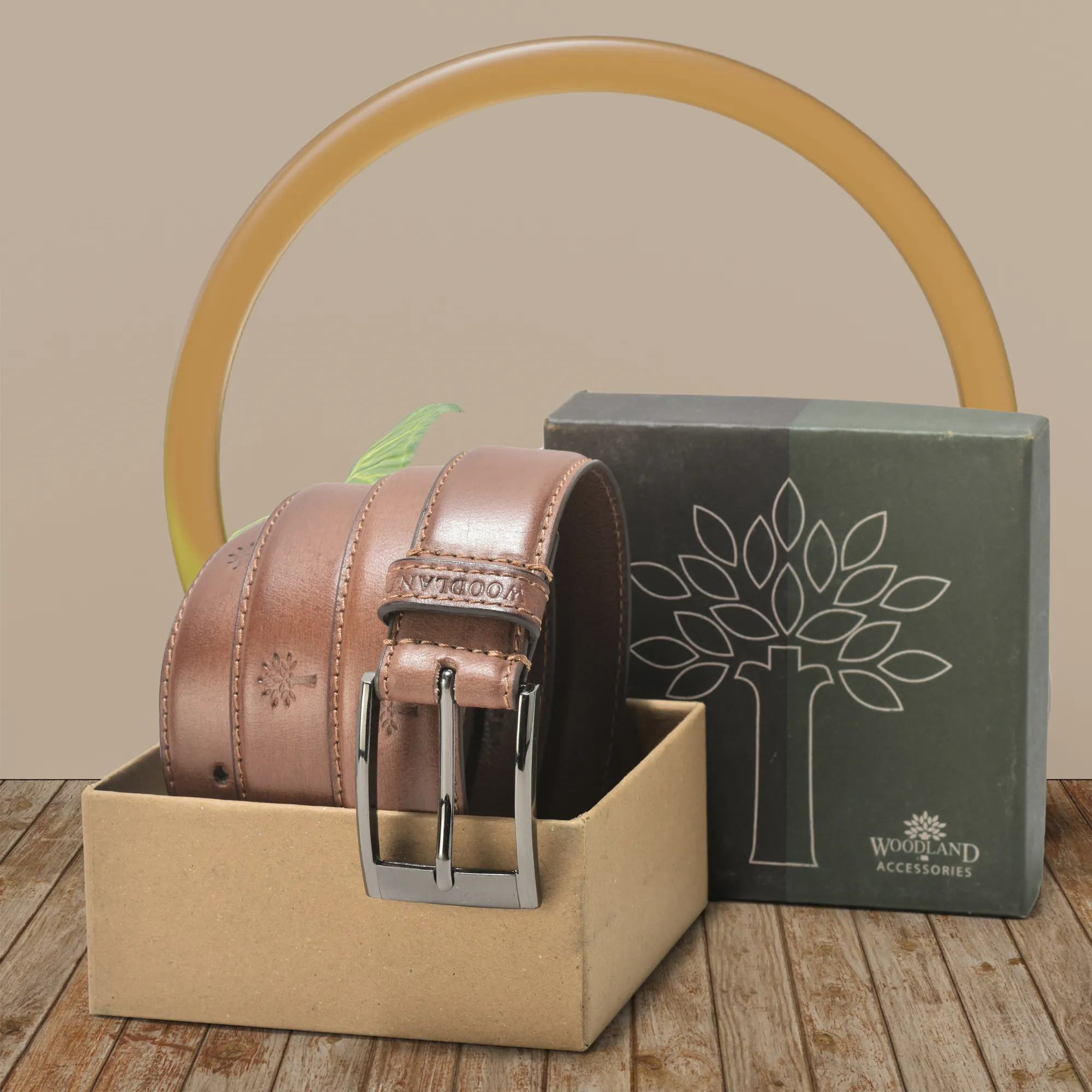 Woodland Men Two Tone Tan Leather Belt  - Thumbnail 5