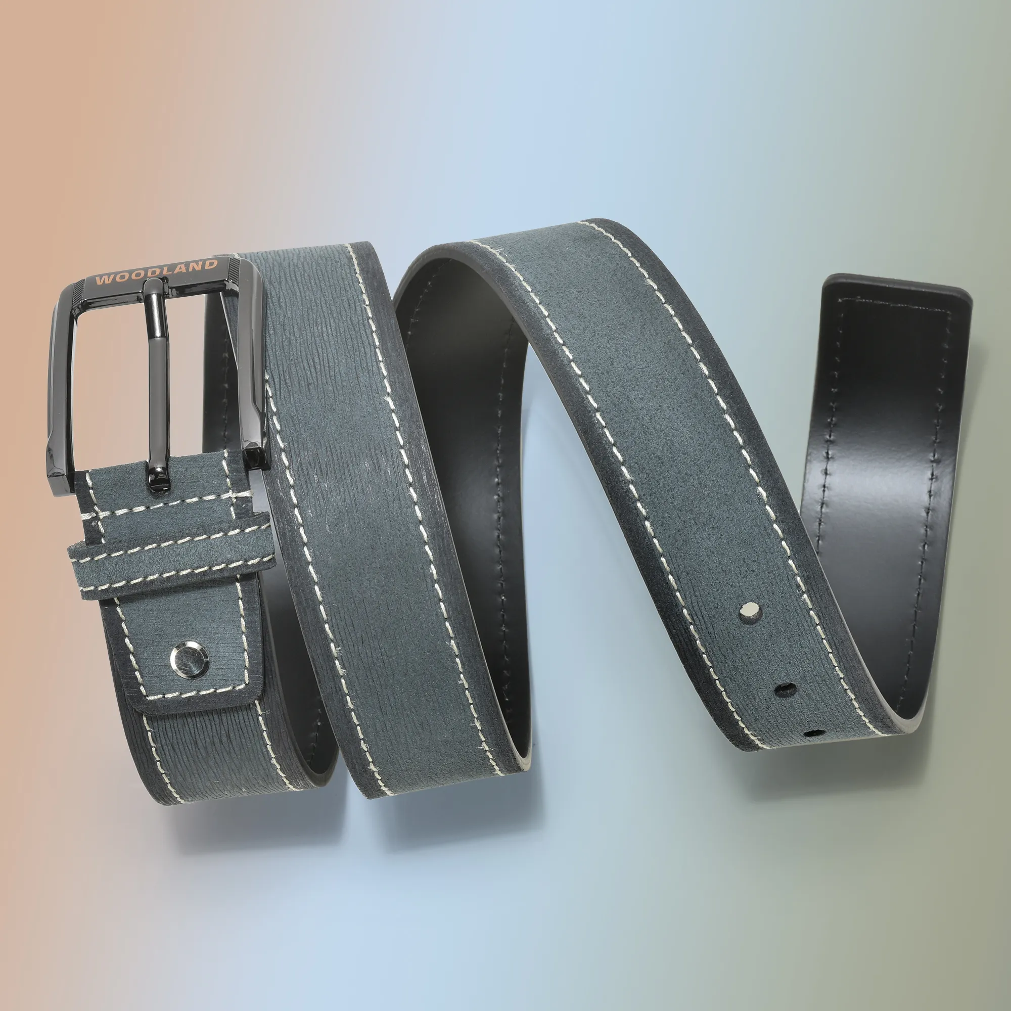 Stylish Blue Nubuk Leather Belt For Men - Thumbnail 4